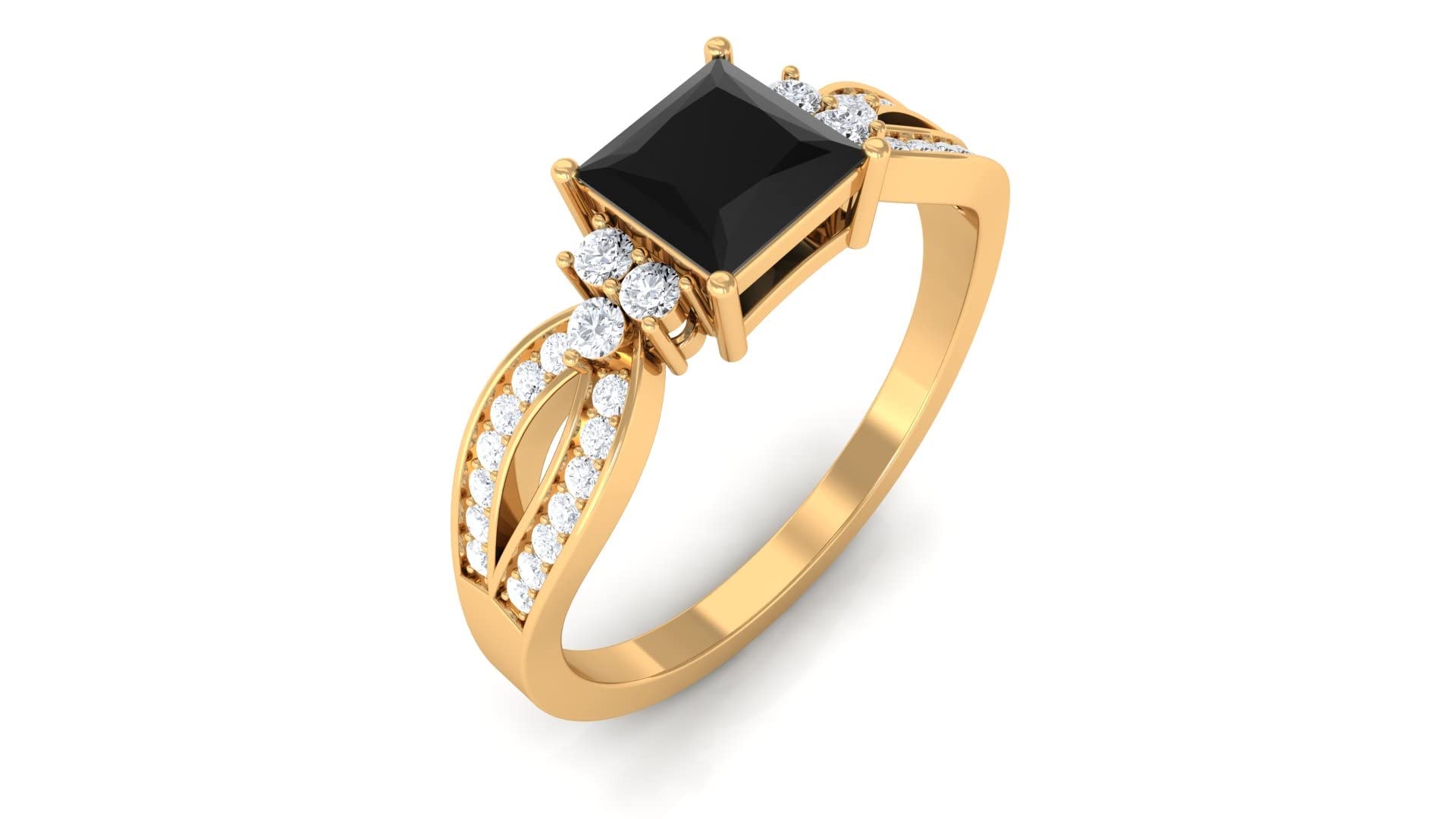 1 CT Black Onyx and Diamond Ring - 5mm Princess Cut Black Onyx Engagement Ring for Women in 14K Gold - Elegant Solitaire Wedding, Anniversary & Valentine's Day Jewelry Gift - Perfect for Proposals, Date Nights, Cocktail Parties, Romantic Dinners & Formal Events - Stunning Everyday Wear & Special Occasion Accessory