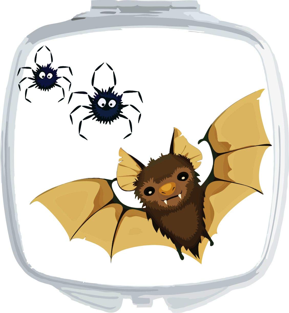 Halloween Bat & Spider Compact Folding Pocket Mirror - Silver Square Design for Parties, Cosplay & Makeup Touch-Ups