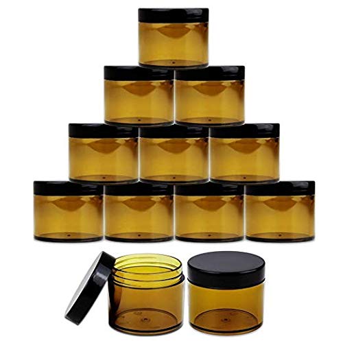 Beauticom 60ml (2oz) Amber Plastic Jars with Black Lids - 384 Pack Leak-Proof Round Containers for Cosmetics, Lotions, Creams & Ointments | Perfect for DIY Skincare, Travel Toiletries & Small Item Storage