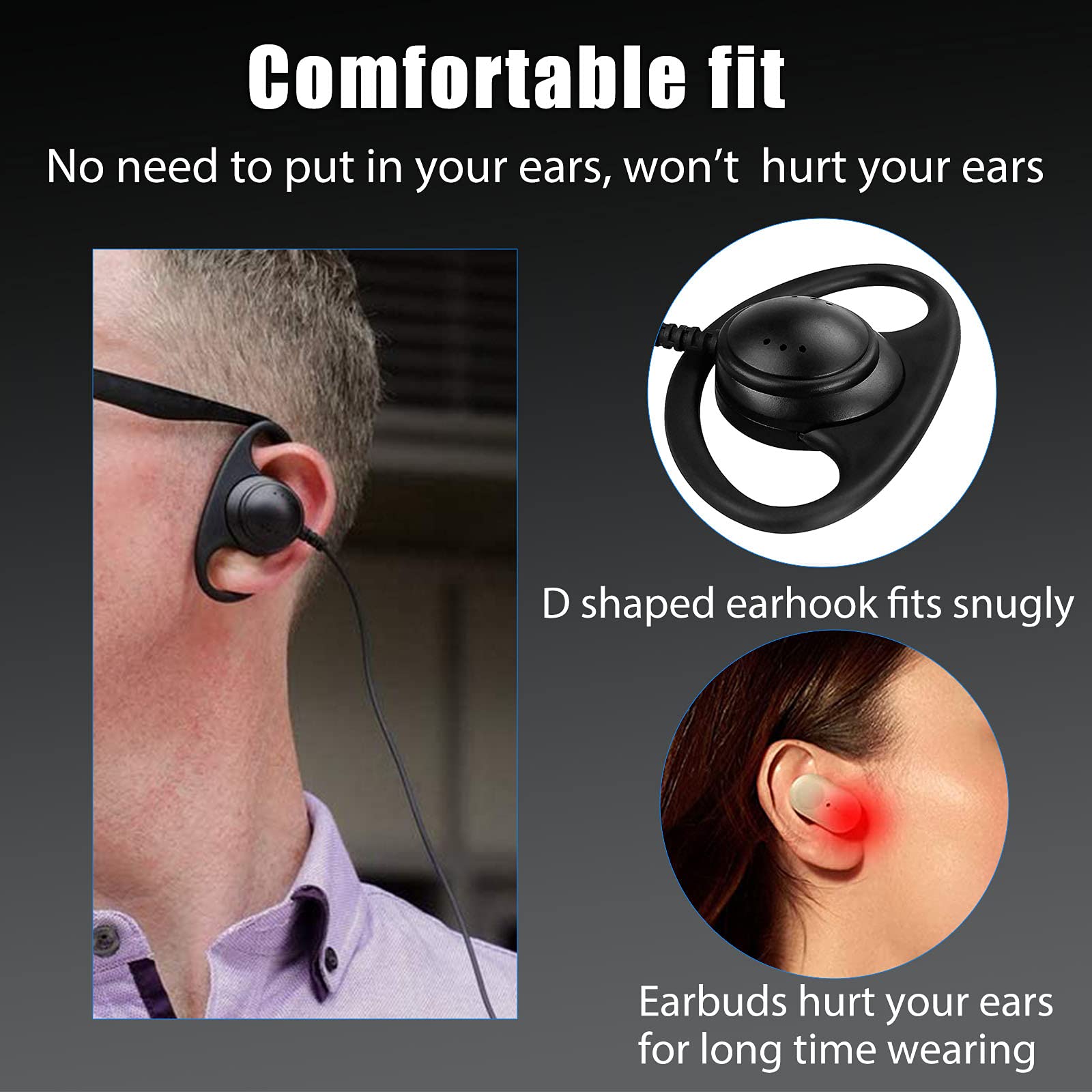 Retevis 2-Pin Walkie Talkie Earpiece with Microphone & Coil Tube - 10 Pack | Compatible with RT22 RT68 RT21 H-777 RT27 RT86 RT85 Baofeng UV-5R Arcshell Kenwood Pxton Samcom Two Way Radios | Ideal for Security, Construction, Event Staff & Outdoor Activities