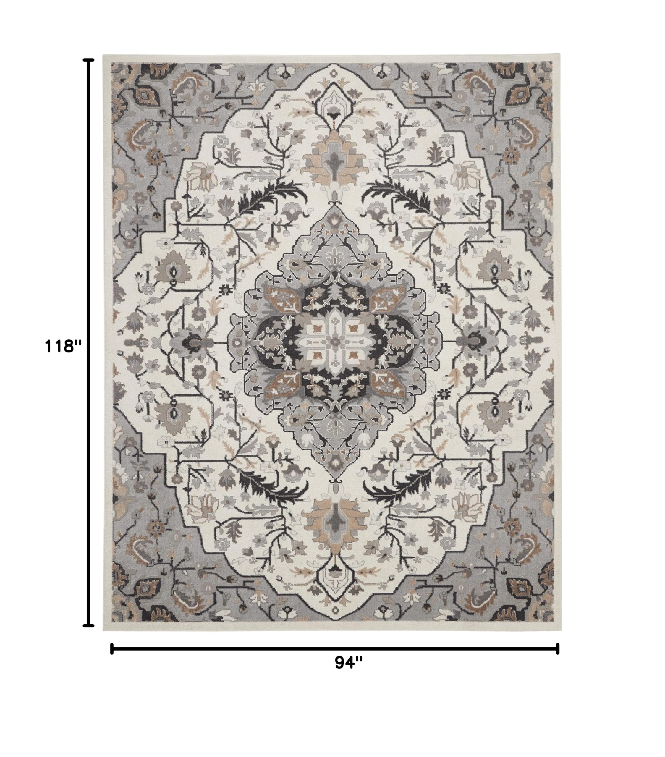 Nourison Elation Floral Ivory Grey 8x10 Area Rug - Easy Clean, Non-Shedding, Stain Resistant for Bedroom, Living Room & Dining Room | Soft & Durable for Home Decor, Perfect for High Traffic Areas & Cozy Spaces