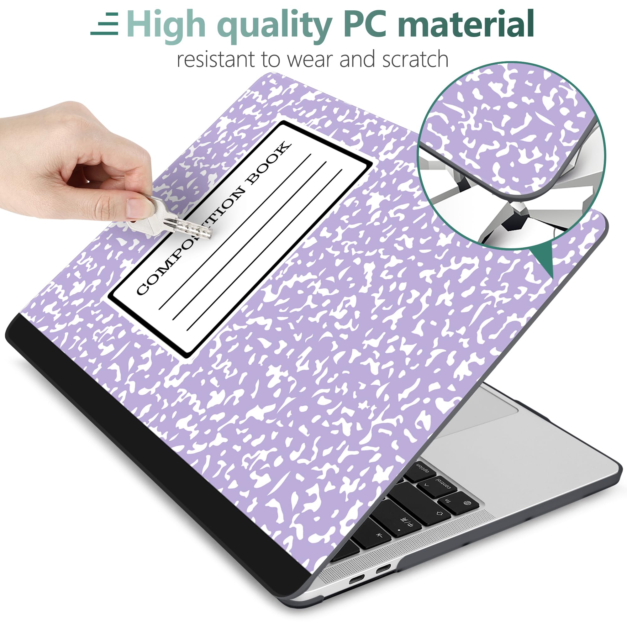 Premium Hard Shell Case for MacBook Pro 13 Inch (2020-2022 M1/M2 Chip Models A2338/A2251/A2289) - Protective Cover with Keyboard & Camera Shield in Stylish Composition Book Purple | Perfect for Work, School & Travel Protection