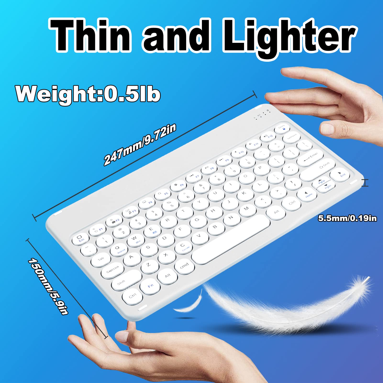 Wireless Bluetooth Keyboard and Mouse Combo - Rechargeable Mini Portable Keyboard with Mouse for iPad, Tablet, Laptop, PC, Mac, Android, Windows - Perfect for Office, Home, Travel & Gaming (10in, White)