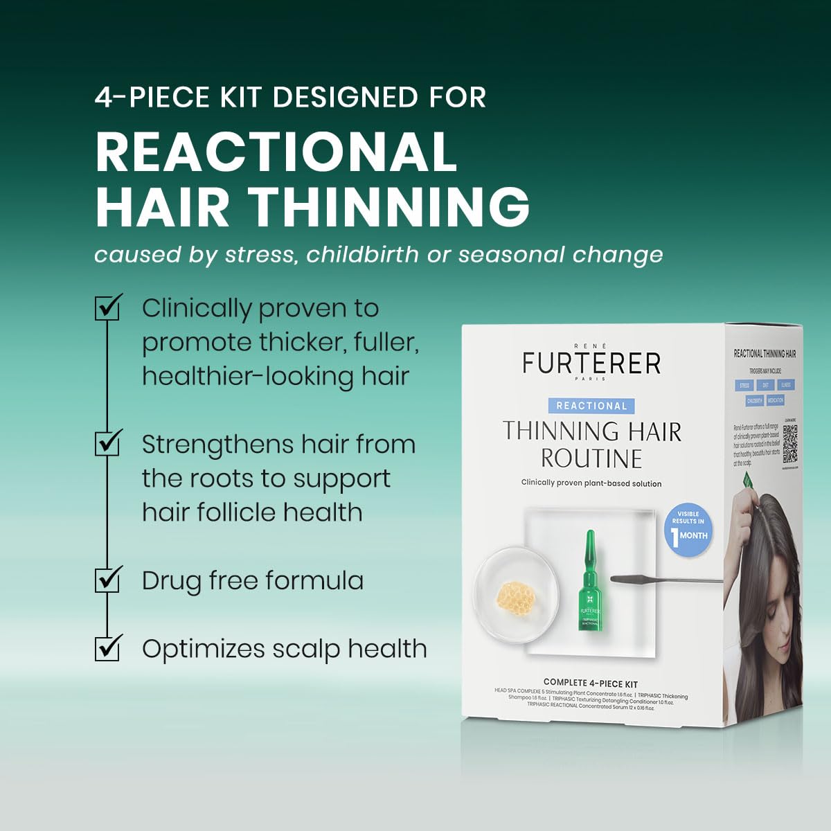 Rene Furterer TRIPHASIC Reactional Thinning Hair Treatment - Strengthening & Volumizing Shampoo for Fine Hair - Perfect for Daily Use & Hair Growth Care