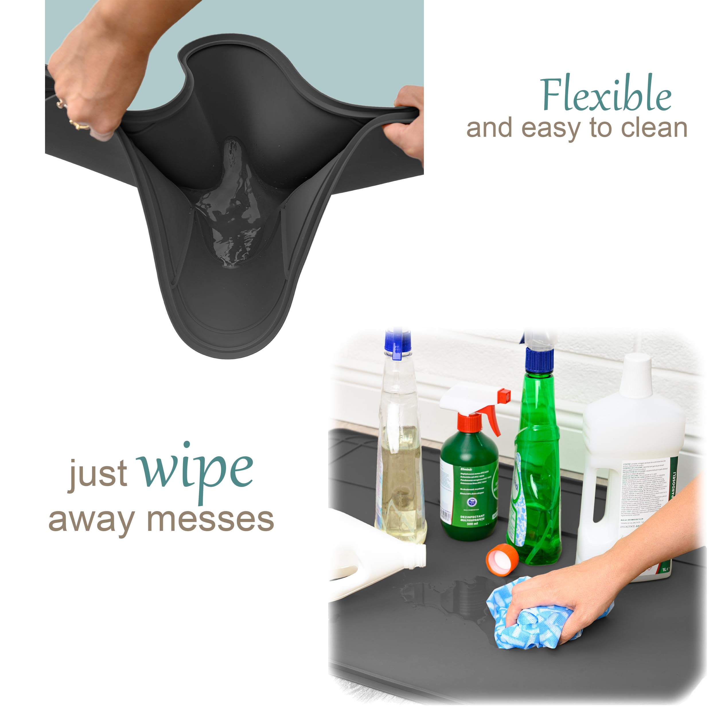 Premium Silicone Under Sink Mat - Waterproof, Trimmable & Easy Clean Kitchen Cabinet Liner - 34