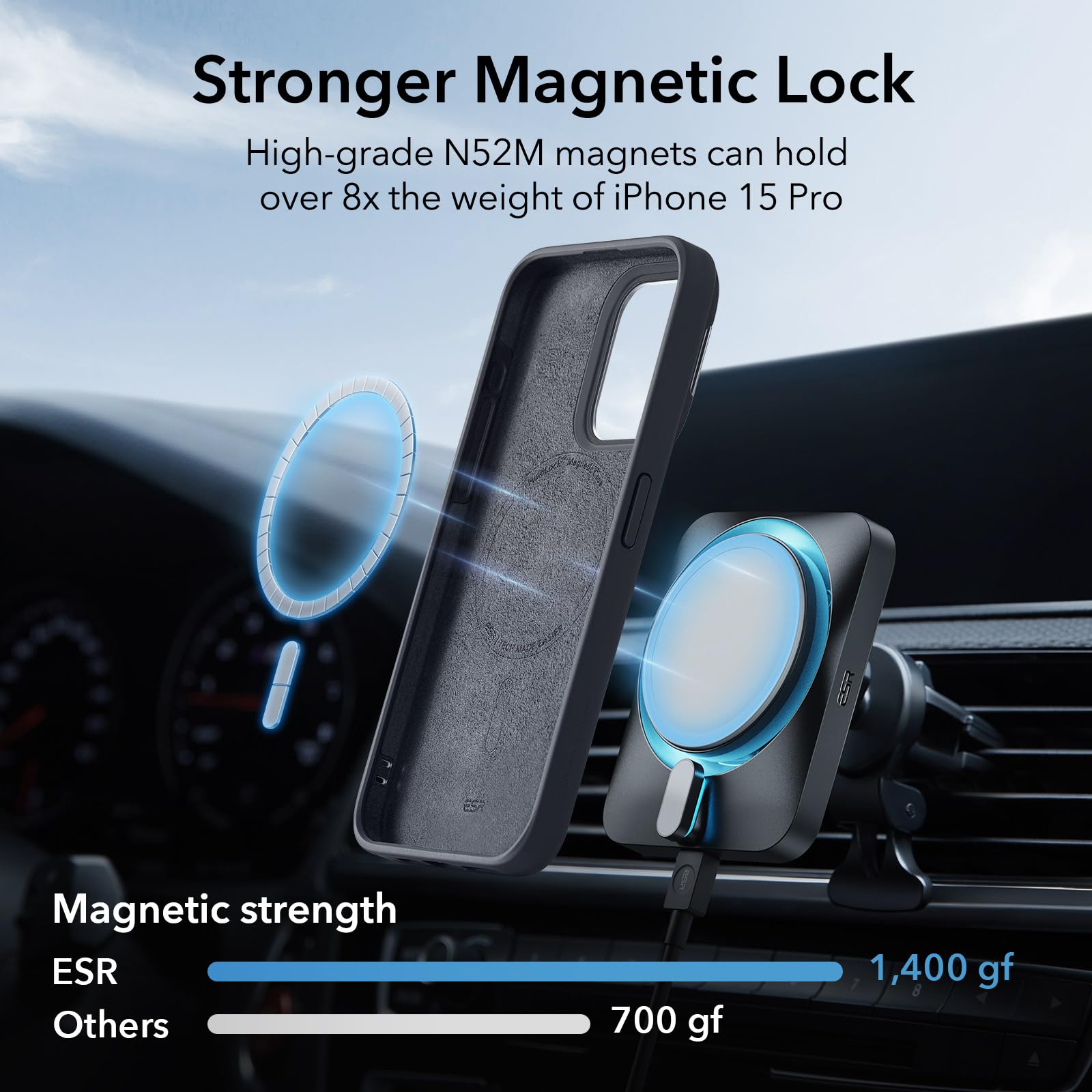 ESR for iPhone 15 Pro Case with MagSafe - Military-Grade Protective Silicone Phone Cover with Built-in Stand & Camera Stash | Magnetic Case for iPhone 15 Pro (Cloud Series, Black) | Perfect for Work, Travel & Everyday Use