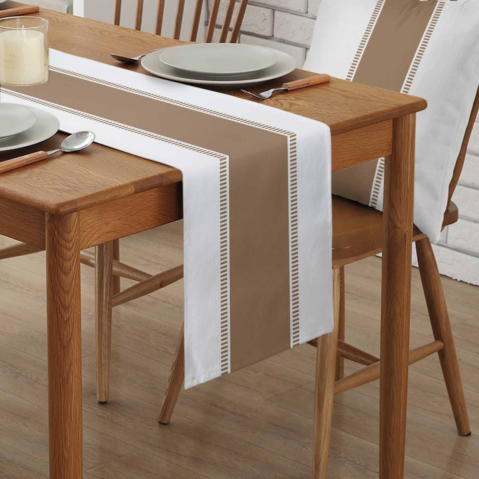 36 Inch Brown Striped Cotton Linen Table Runner - Farmhouse Style Decorative Kitchen Dining Table Cover for Coffee Tables, Dressers, Weddings & Parties | Perfect for Rustic Home Decor