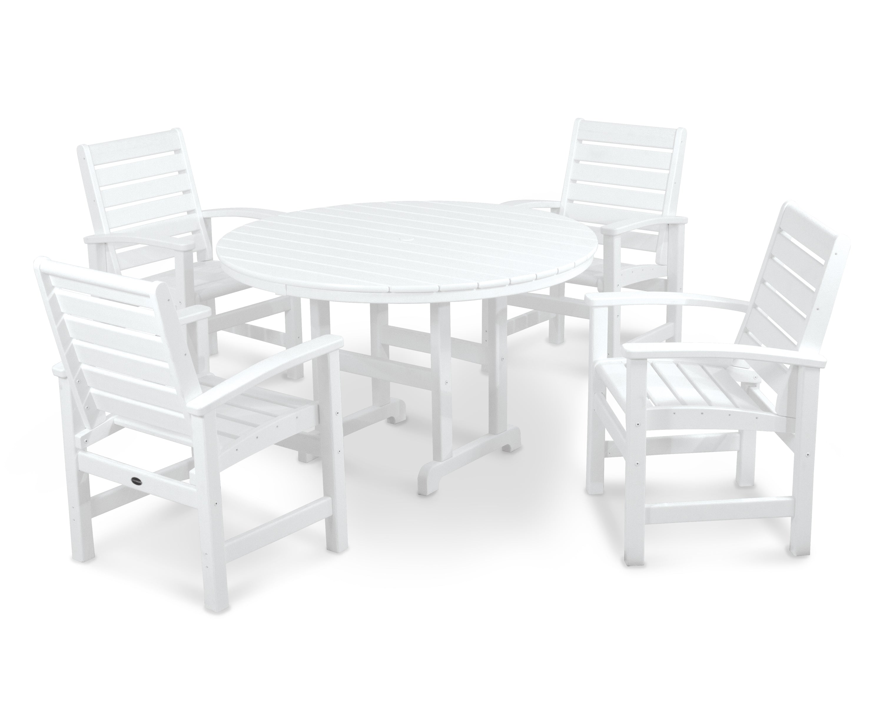 POLYWOOD Signature 5-Piece Round Farmhouse Dining Set - Outdoor Patio Furniture for Garden, Backyard, and Poolside Dining