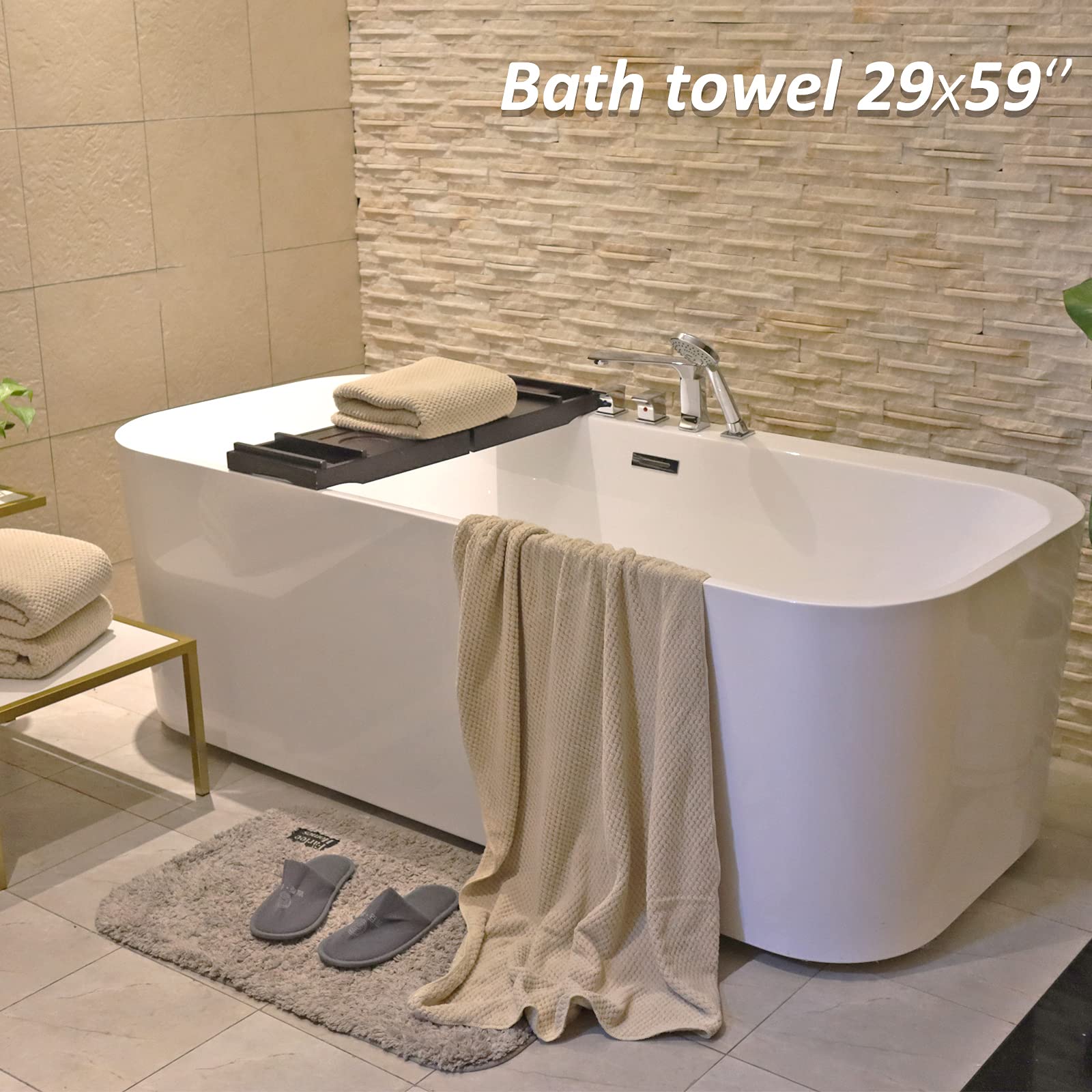 YTYC Extra Large Bath Towels 29x59 Inches - Super Soft Quick Dry Lightweight Waffle Microfiber Shower Towels (80% Polyester 20% Nylon) - 4 Piece Set in Beige - Perfect for Bathroom, Spa, Gym & Beach Use