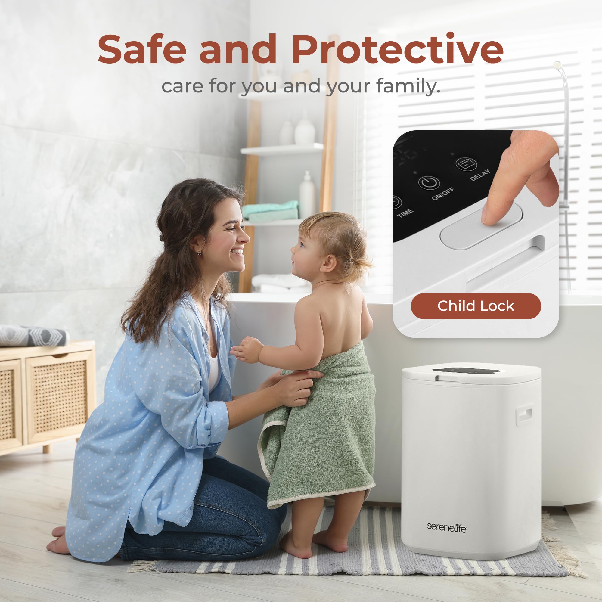 SereneLife 23L Luxury Bathroom Towel Warmer & Blanket Heater Bucket with LED Display, 24H Timer, 3 Heating Modes & Child Lock - Perfect for Warming Oversize Bathrobes, PJs, Baby Clothes & Spa Essentials (White) | Ideal for Home Spa, Nursery & Luxury Bathroom Experience