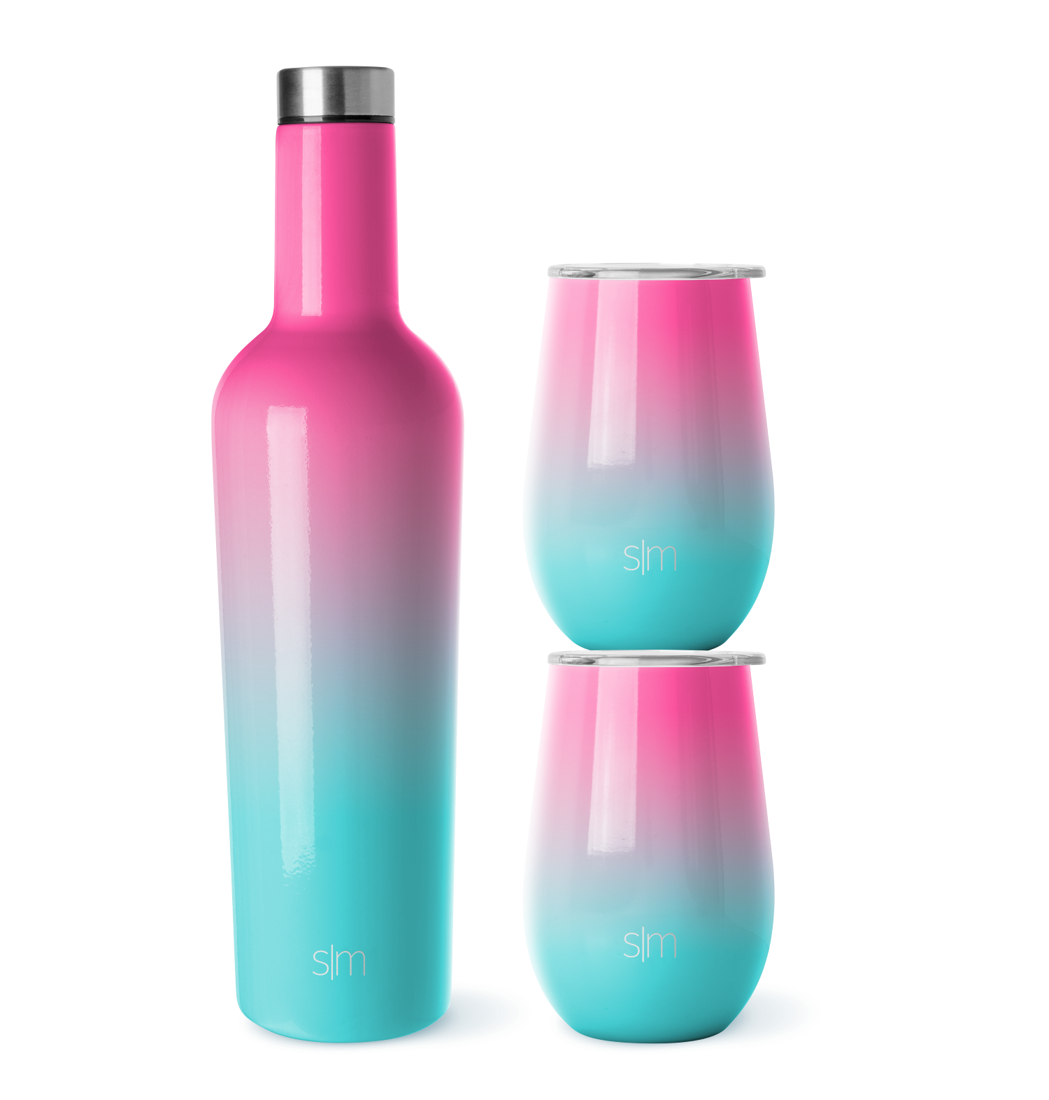 Premium Spirit Wine Bundle - Set of Two 12oz Insulated Tumblers & One 25oz Stainless Steel Wine Bottle - Perfect for Outdoor Picnics, Camping & Travel