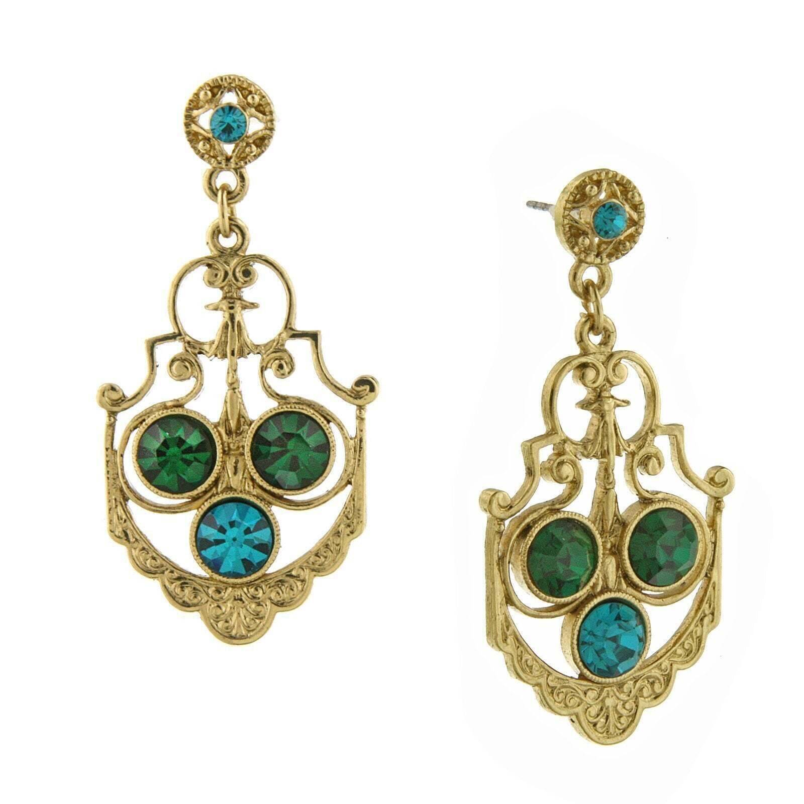 1928 Jewelry Blue Zircon & Green Crystal Drop Earrings for Women - Elegant Dangle Earrings for Party, Wedding & Evening Wear