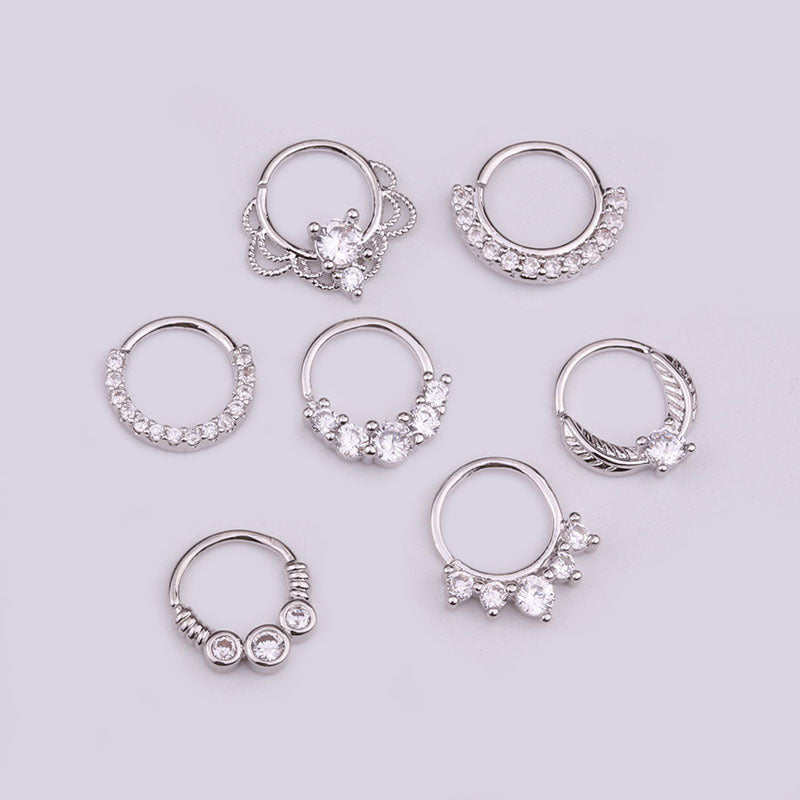 18K Gold Plated 20G Small Hoop Nose Ring with Indian CZ Stones | Septum Piercing Jewelry HSPJ1909 | Perfect for Everyday Wear & Special Occasions