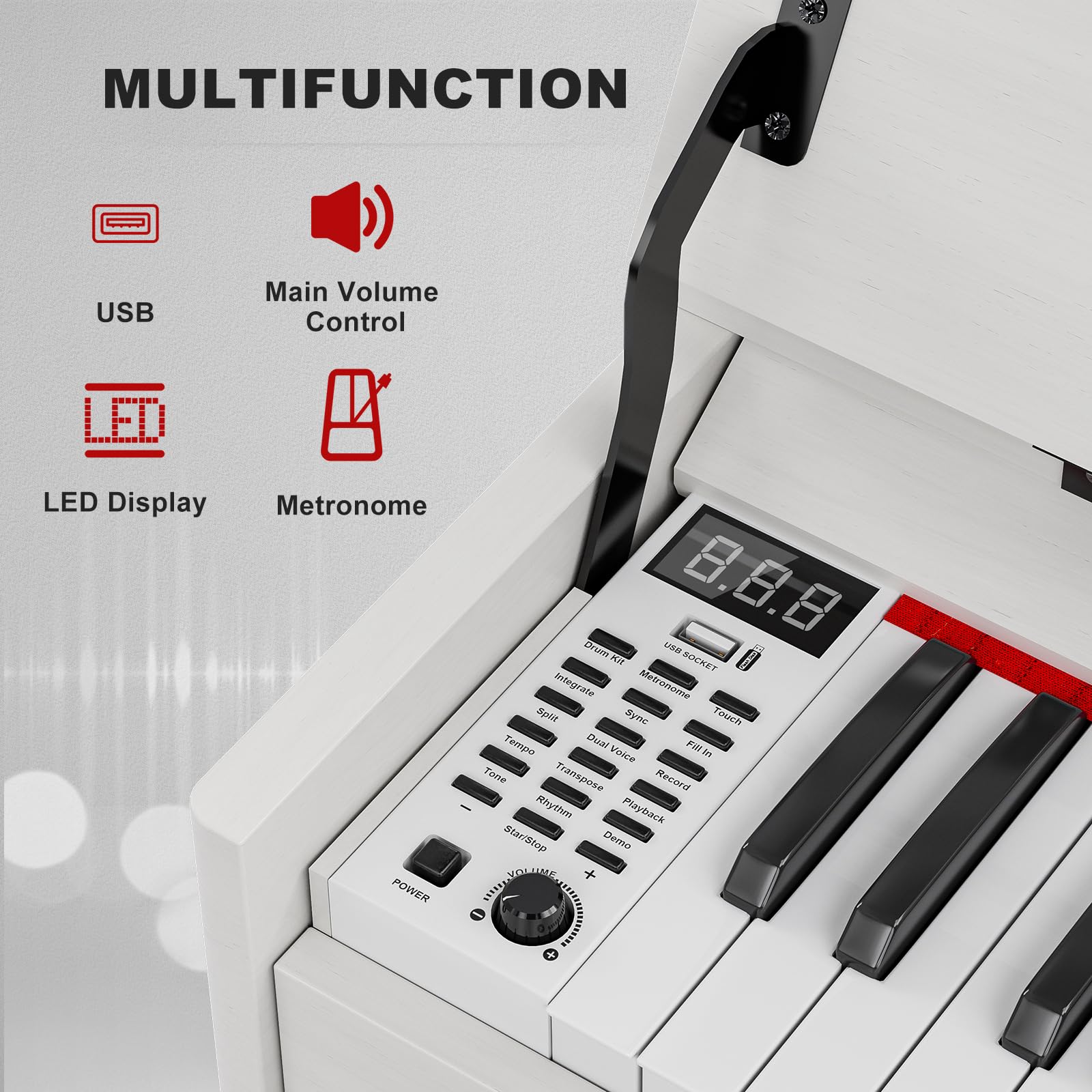 UMOMO 88-Key Weighted Digital Piano with Duet Bench - Full Size Hammer Action Beginner Keyboard with USB MIDI Connectivity (White) - Perfect for Home Practice, Music Lessons & Studio Recording