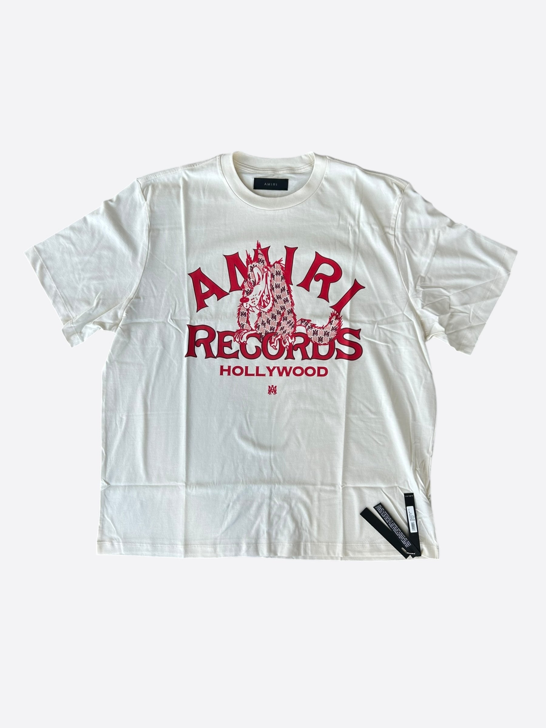 Amiri White & Red Records Graphic T-Shirt for Men - Vintage Band Tee, Streetwear Fashion, Casual Wear for Concerts & Everyday Outfits