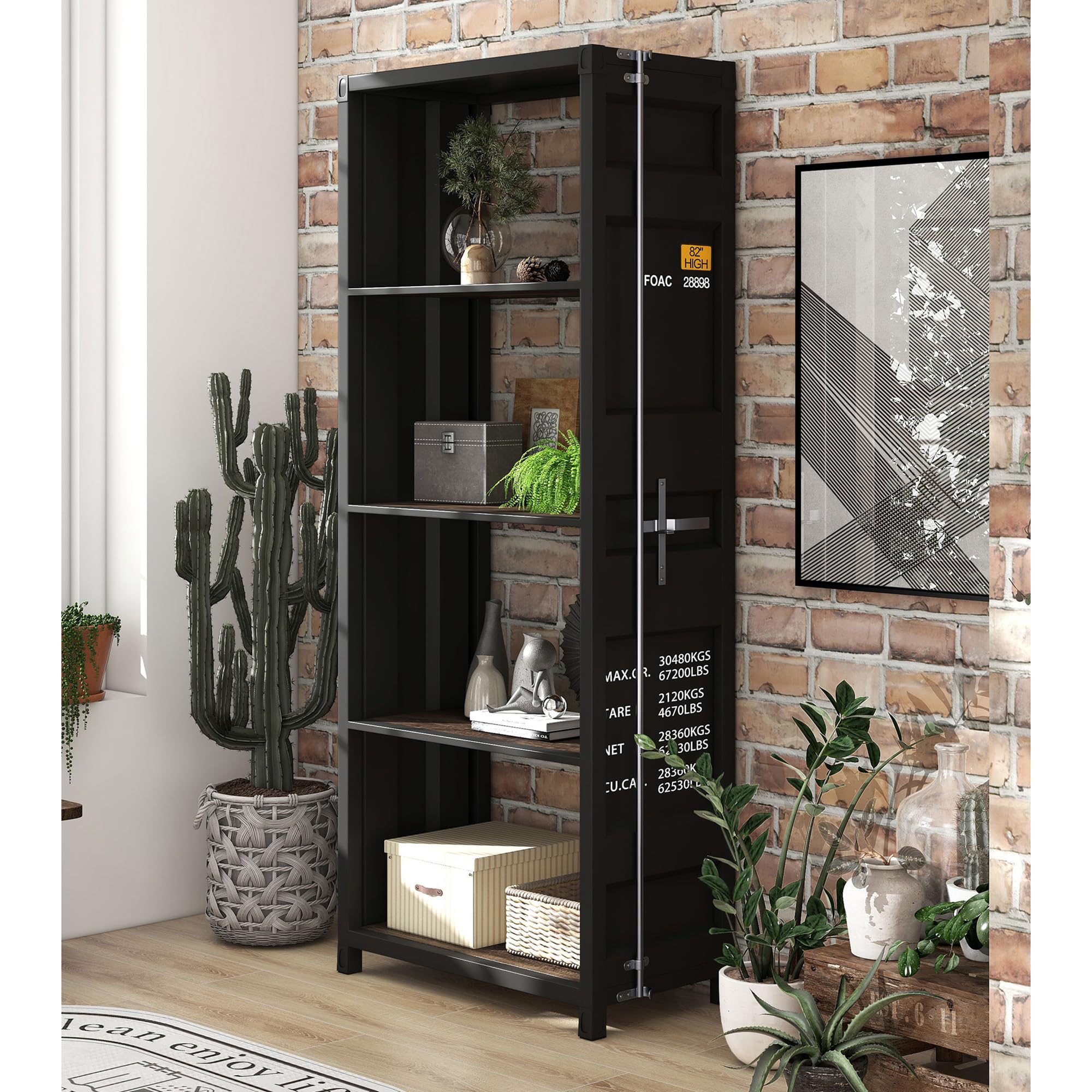 Furniture of America Mandom Modern Metal 4-Tier Bookcase Shelf in Sand Black - Stylish Storage for Living Room, Office, or Bedroom Organization