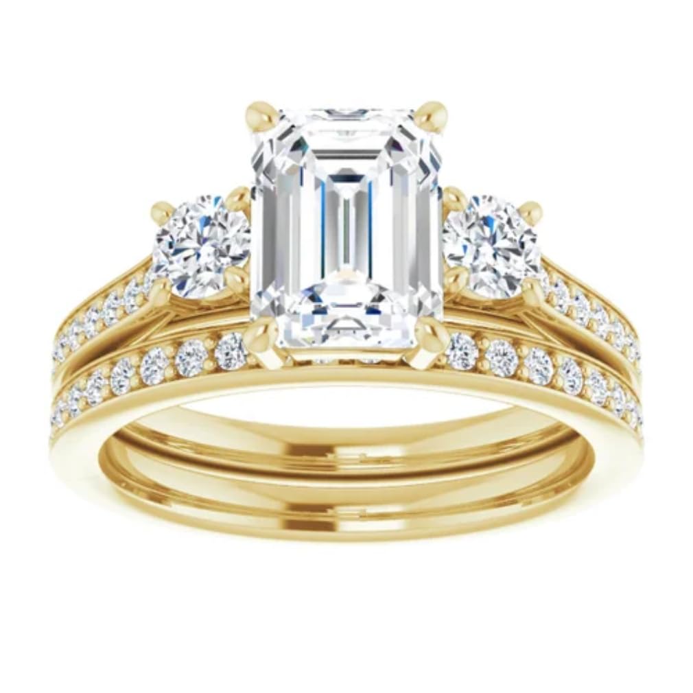 10K/14K/18K Solid Gold Handmade Engagement Ring, 1CT-4CT Emerald Cut Moissanite Solitaire Ring, Diamond Wedding Ring Set for Women - Perfect for Proposals, Anniversaries & Bridal Jewelry (2 CT, Yellow Gold)