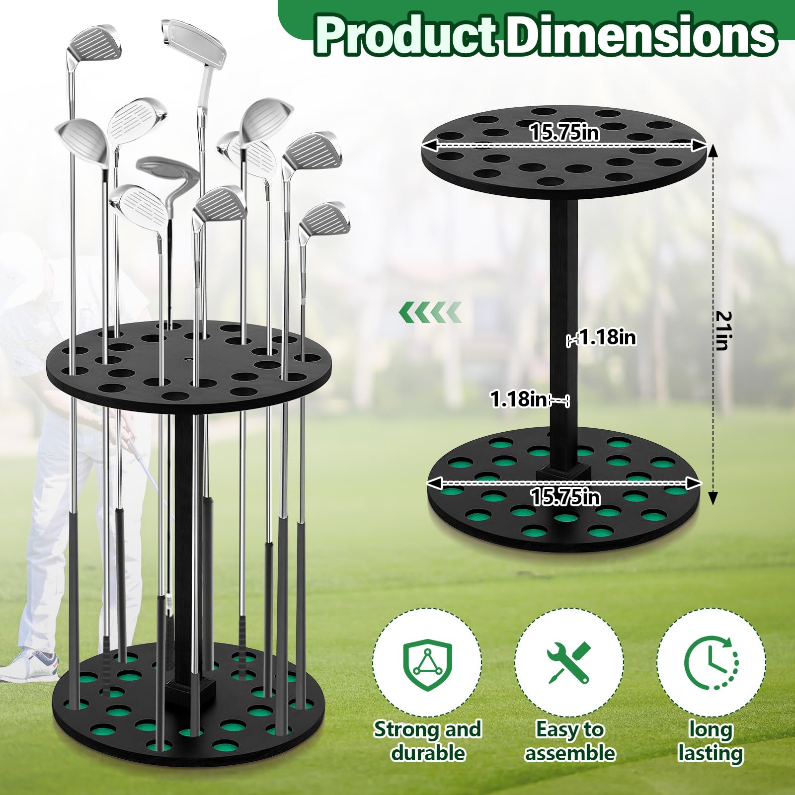 Wooden Golf Club Display Rack & Pool Stick Organizer - 22 Slot Golf Club Holder for Home, Office, and Game Room Storage