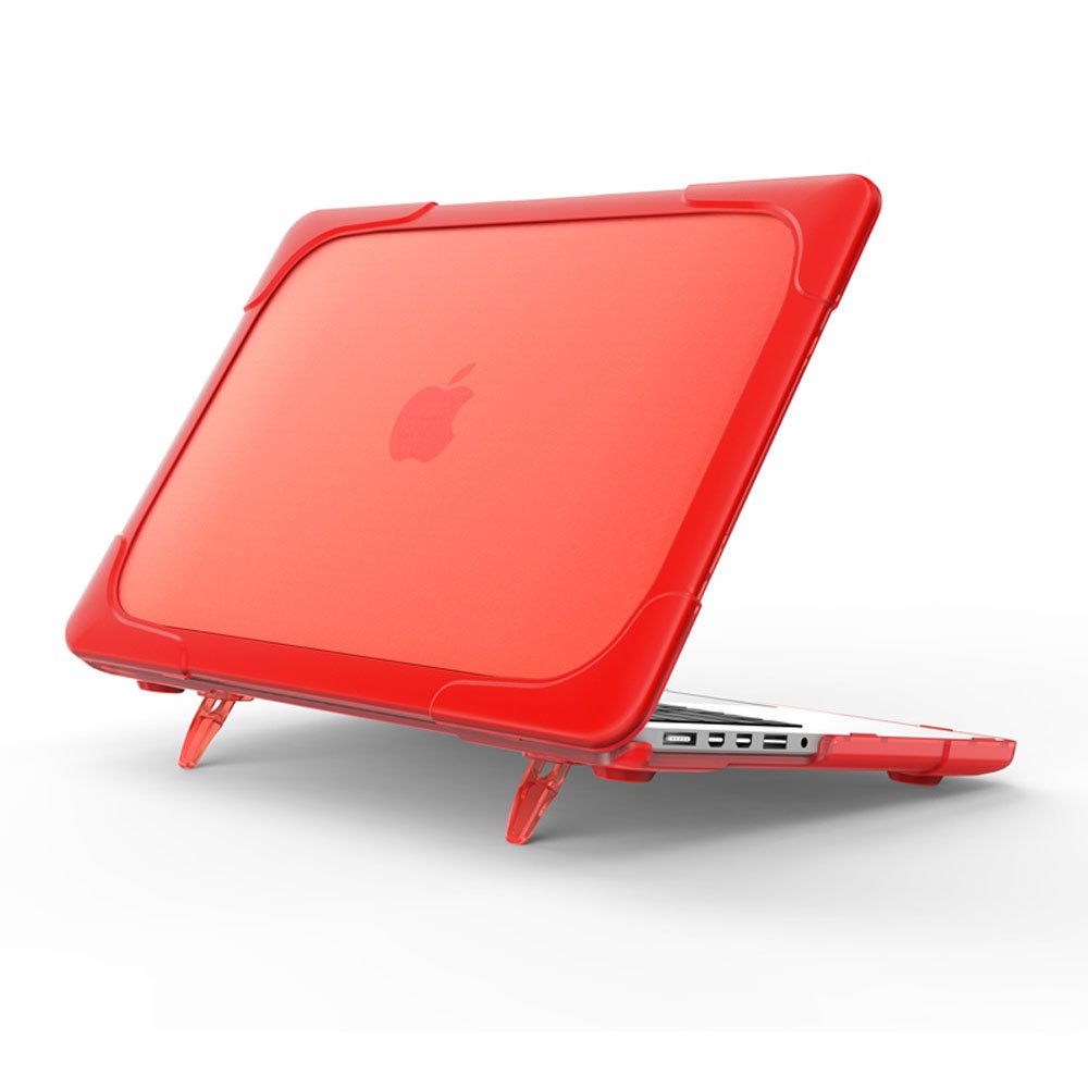 Funut Shockproof Hard Shell Case for MacBook Air 13 Inch (2021/2020/2019/2018 Models A2337 M1 A2179 A1932) with Touch ID - Protective Cover with Foldable Kickstand - Red | Perfect for Work, Travel & School Protection