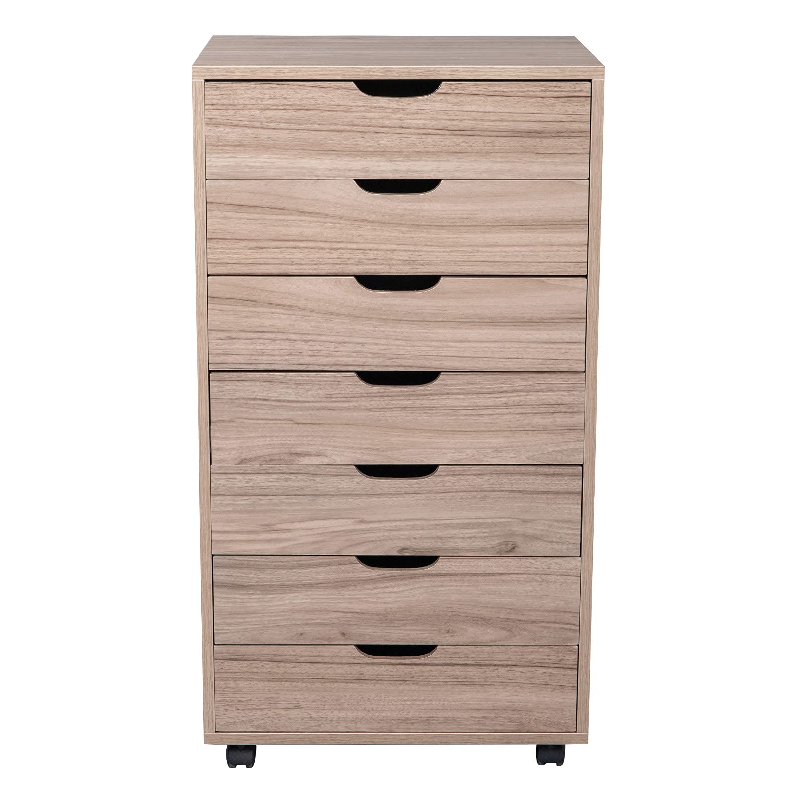 7-Drawer Oak Mobile File Cabinet with Wheels - Rolling Storage Dresser for Home Office, Bedroom & Dorm Organization - Compact File Organizer with Smooth Gliding Drawers