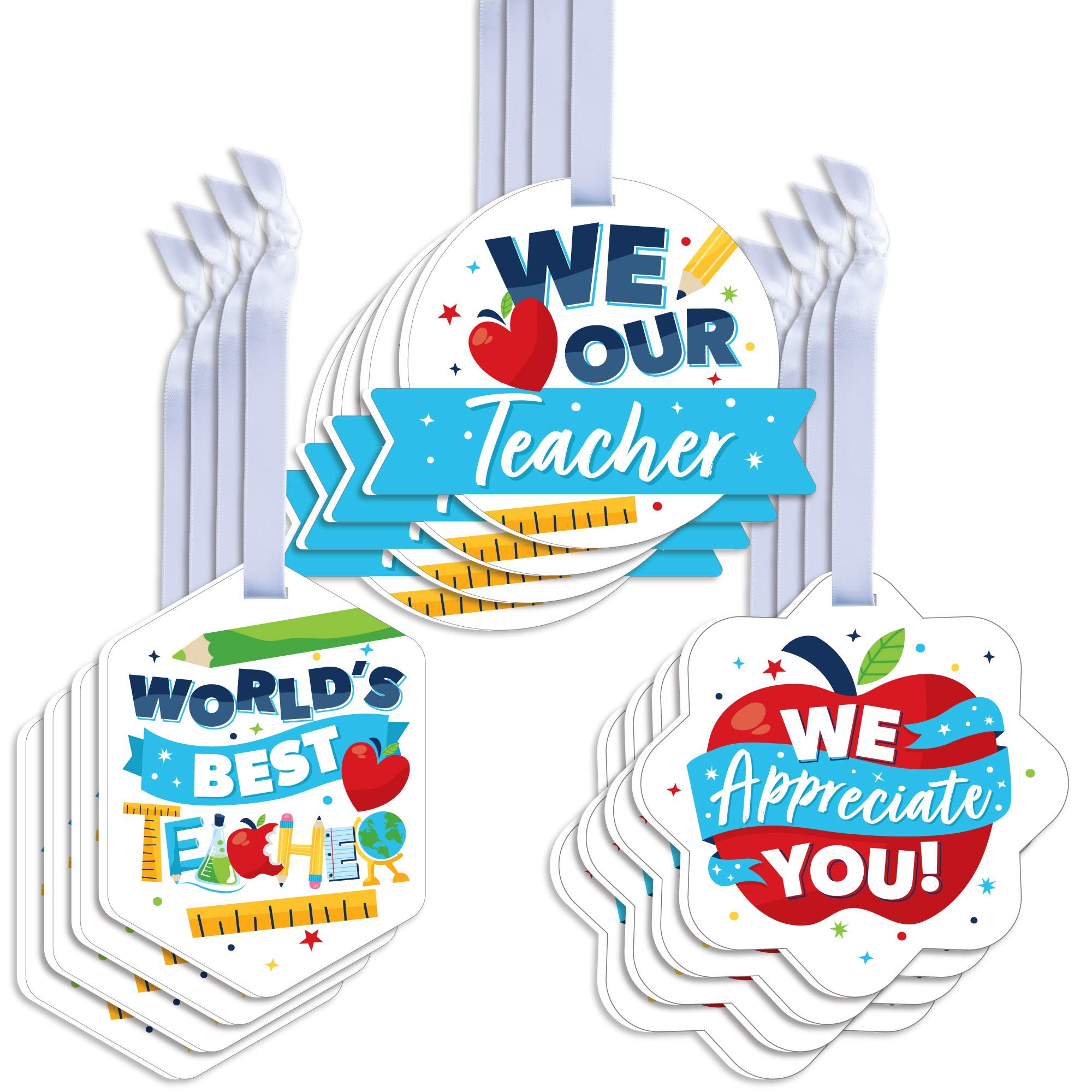 Big Dot of Happiness Thank You Teachers - 12 Assorted Hanging Teacher Appreciation Favor Tags & Gift Toppers - Perfect for Classroom Gifts, Staff Recognition & End-of-Year Teacher Presents