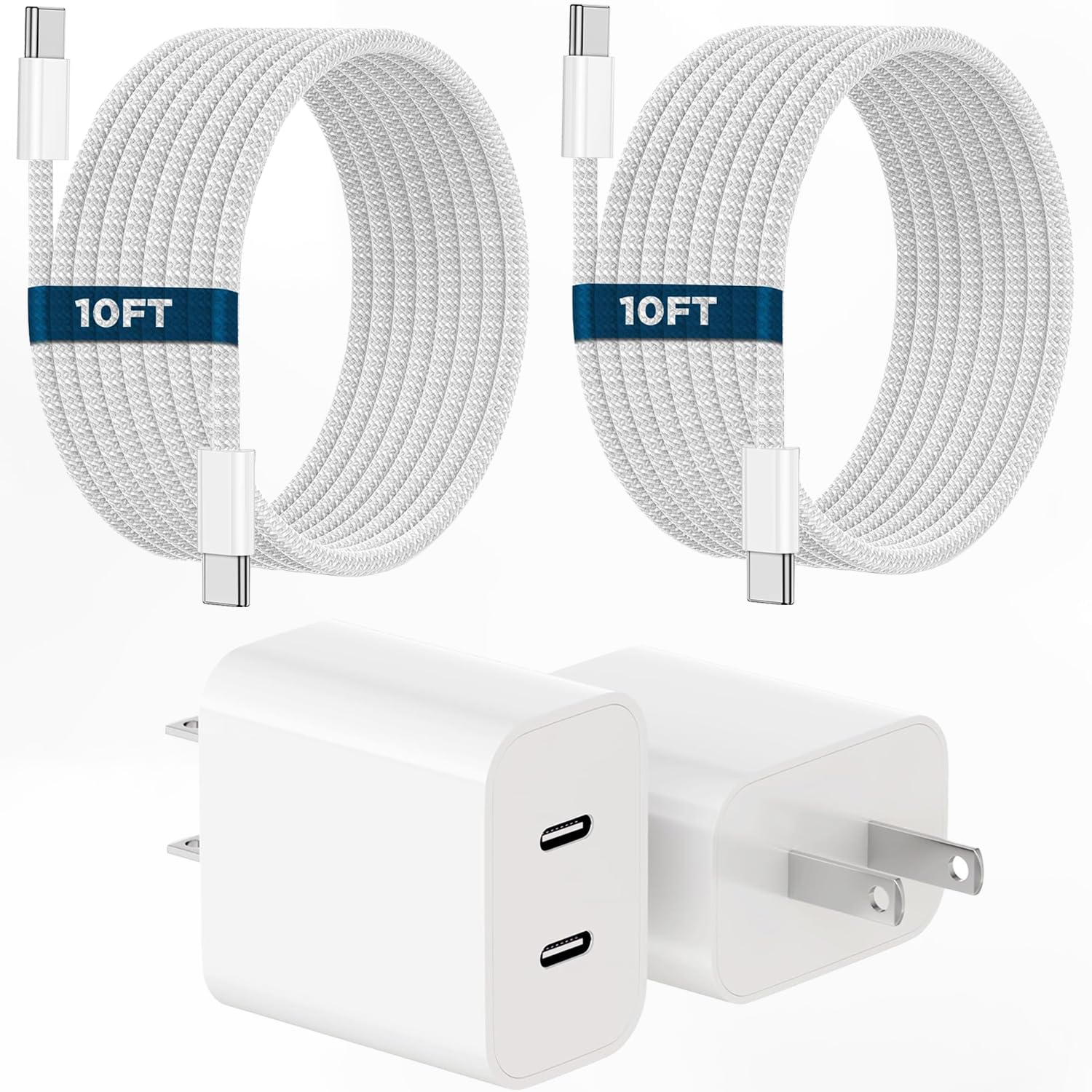 Fast Charging iPhone 16/15 Charger - 2-Pack 30W PD USB C Wall Charger Block with 10FT Braided USB C to C Cable for iPhone 16/16 Plus/16 Pro/16 Pro Max/15/15 Pro/15 Pro Max/iPad - Perfect for Home, Office & Travel Charging
