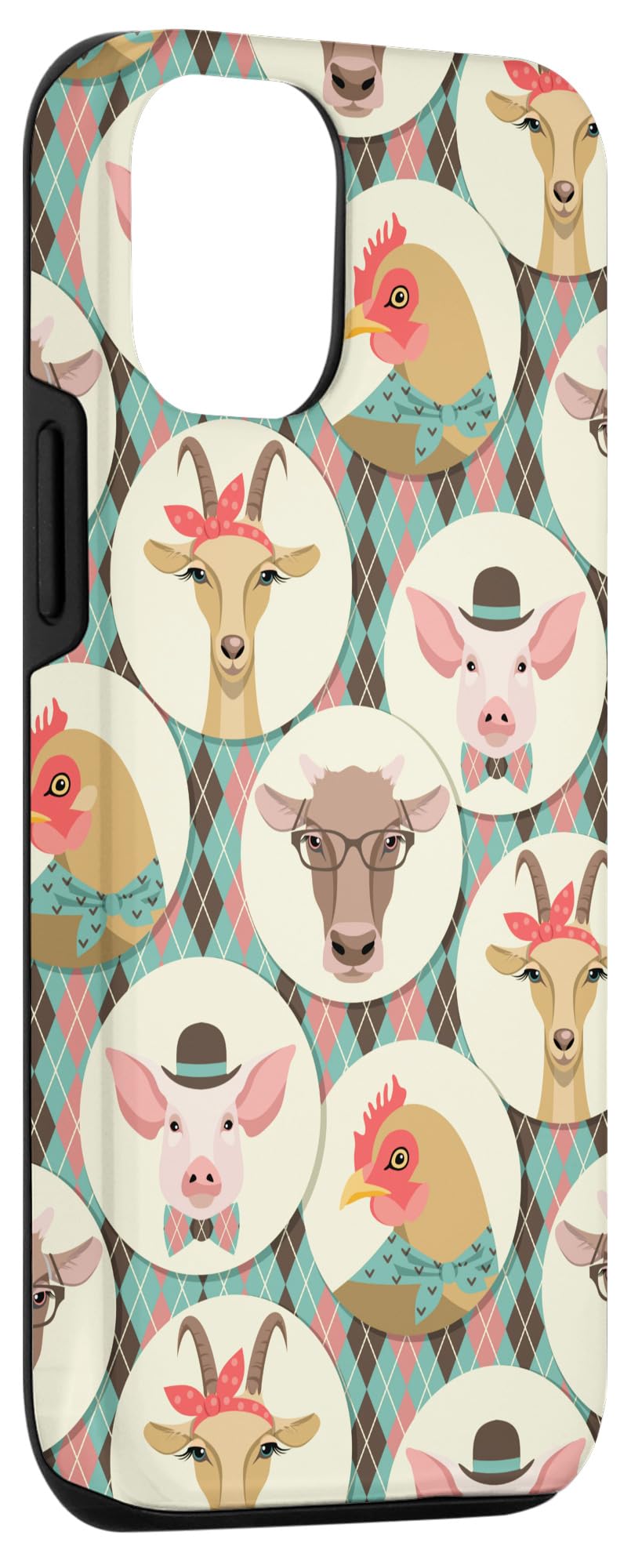 Funny Retro Farm Animal Phone Case for iPhone 12/12 Pro - Cow Chicken Pig Goat Design | Cute Protective Cover for Everyday Use, Work & School
