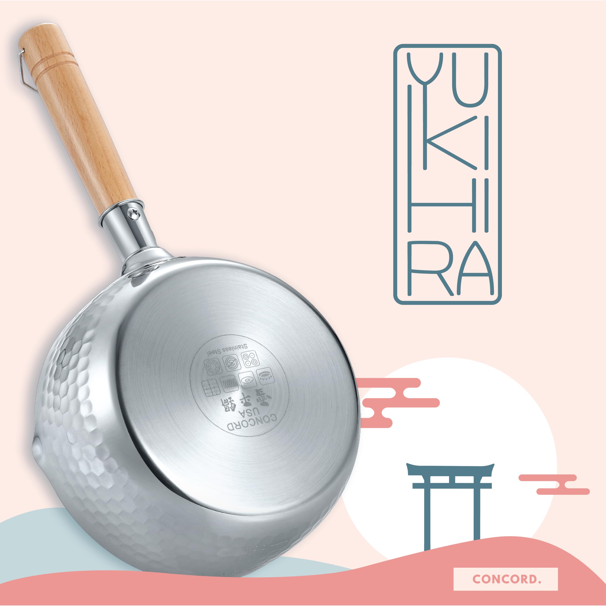 CONCORD 2 Quart Stainless Steel Yukihira Pan - Traditional Japanese Saucepan with Wooden Handle for Ramen, Tempura & Milk - Perfect for Home Cooking, Restaurant Use & Japanese Cuisine Preparation