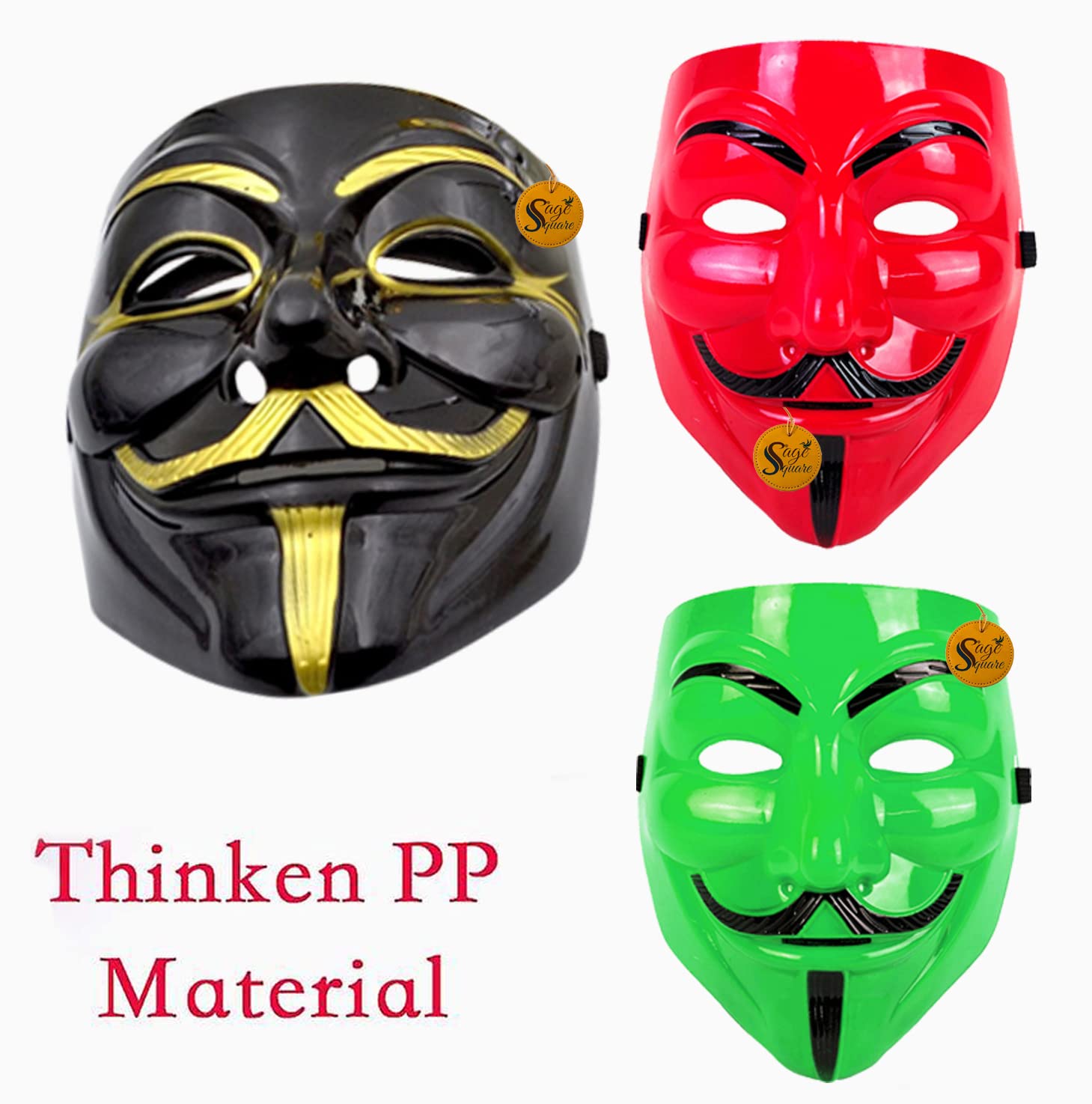 V for Vendetta Face Mask Set of 3 - Anonymous Cosplay Mask, Sage Square Black Green Red Fawkes Mask, Perfect Fit Halloween Costume Accessory | Protest, Cosplay, Movie Theme Parties, Political Events