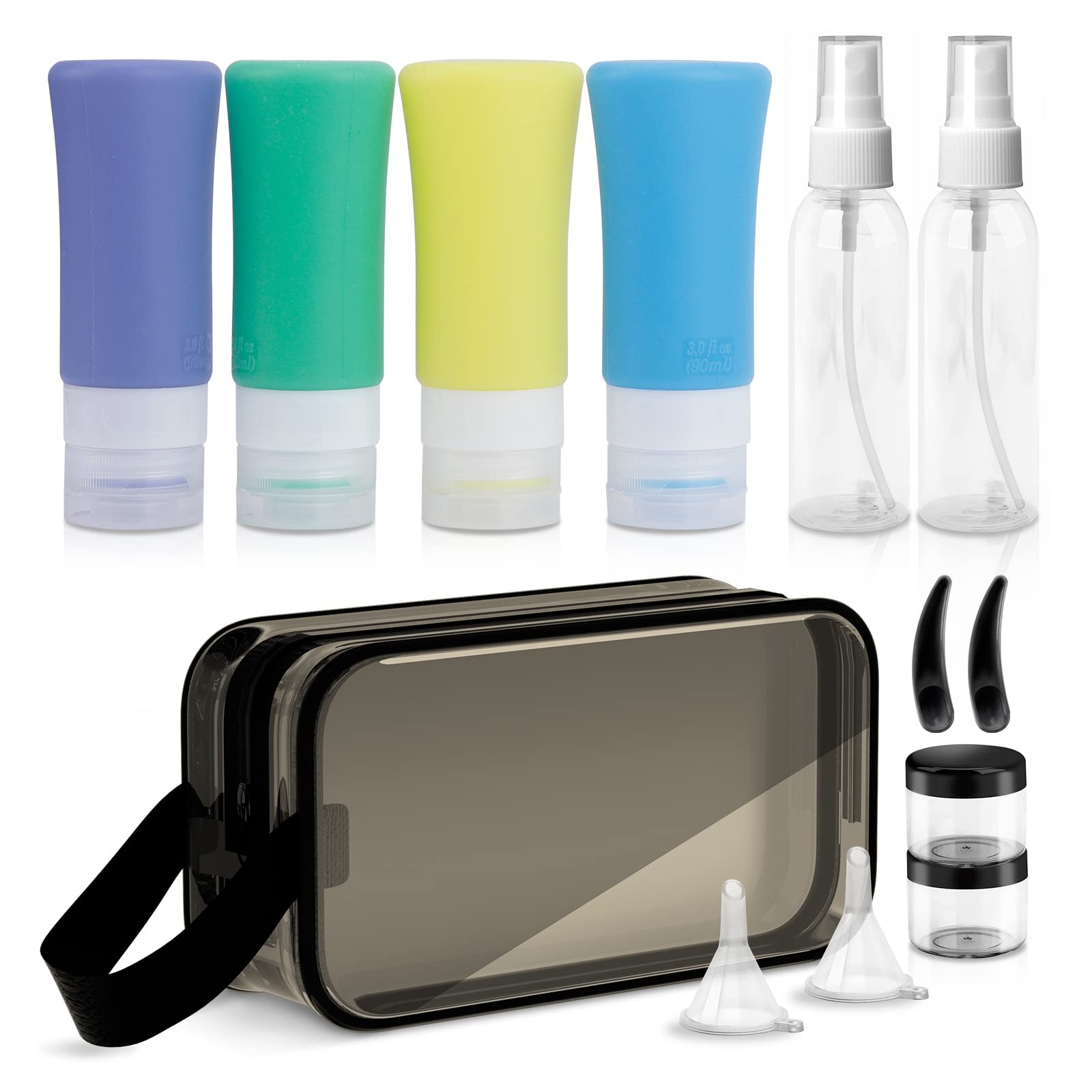 12 Pack TSA Approved Travel Bottles Set - Leak Proof & UV Sun Protection Toiletry Bag for Shampoo, Lotion, Soap | Perfect for Air Travel, Camping & Gym Essentials
