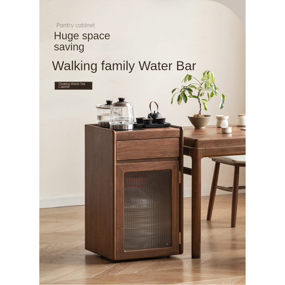 Solid Oak & Black Walnut Tea Cabinet with Kettle Holder - Rustic Wood Side Table for Living Room, Kitchen, or Office Storage