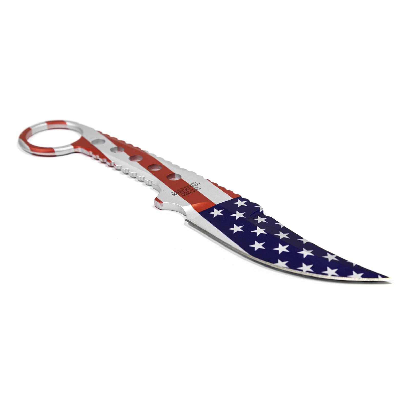 ASR Tactical Full Tang Survival Knife with Clip Point Blade, Slim Kydex Sheath & Hook Handle - American Flag Design - Perfect for Camping, Hunting, and Outdoor Adventures