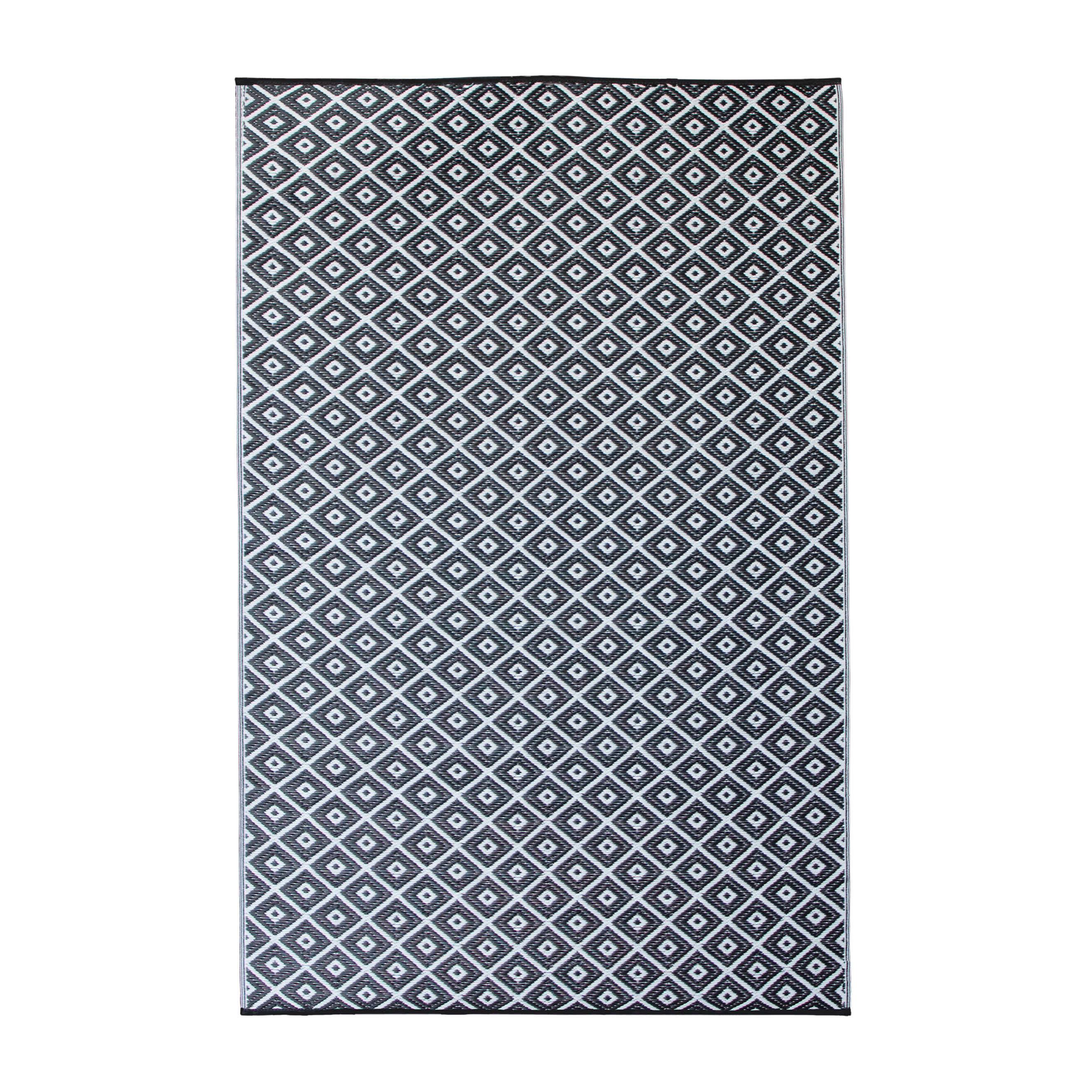 Premium Diamond Black and White Outdoor Rug - 180x270cm Waterproof PP Material - Perfect for Patio, Deck, Garden & Poolside Decor