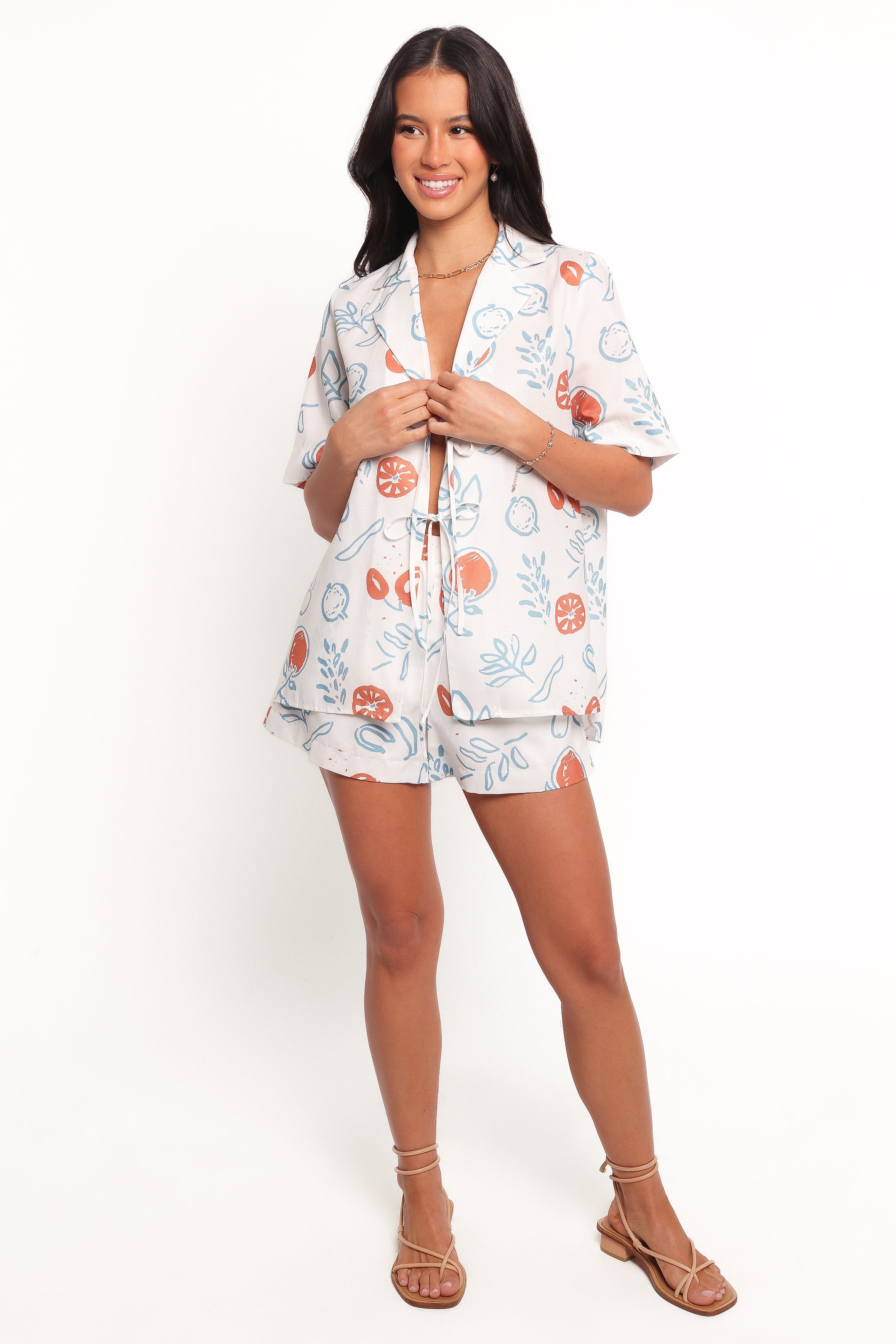 Aaliyah Tie Front Top - Blue & Cream Floral Print Women's Blouse | Perfect for Casual Outings, Office Wear & Date Nights