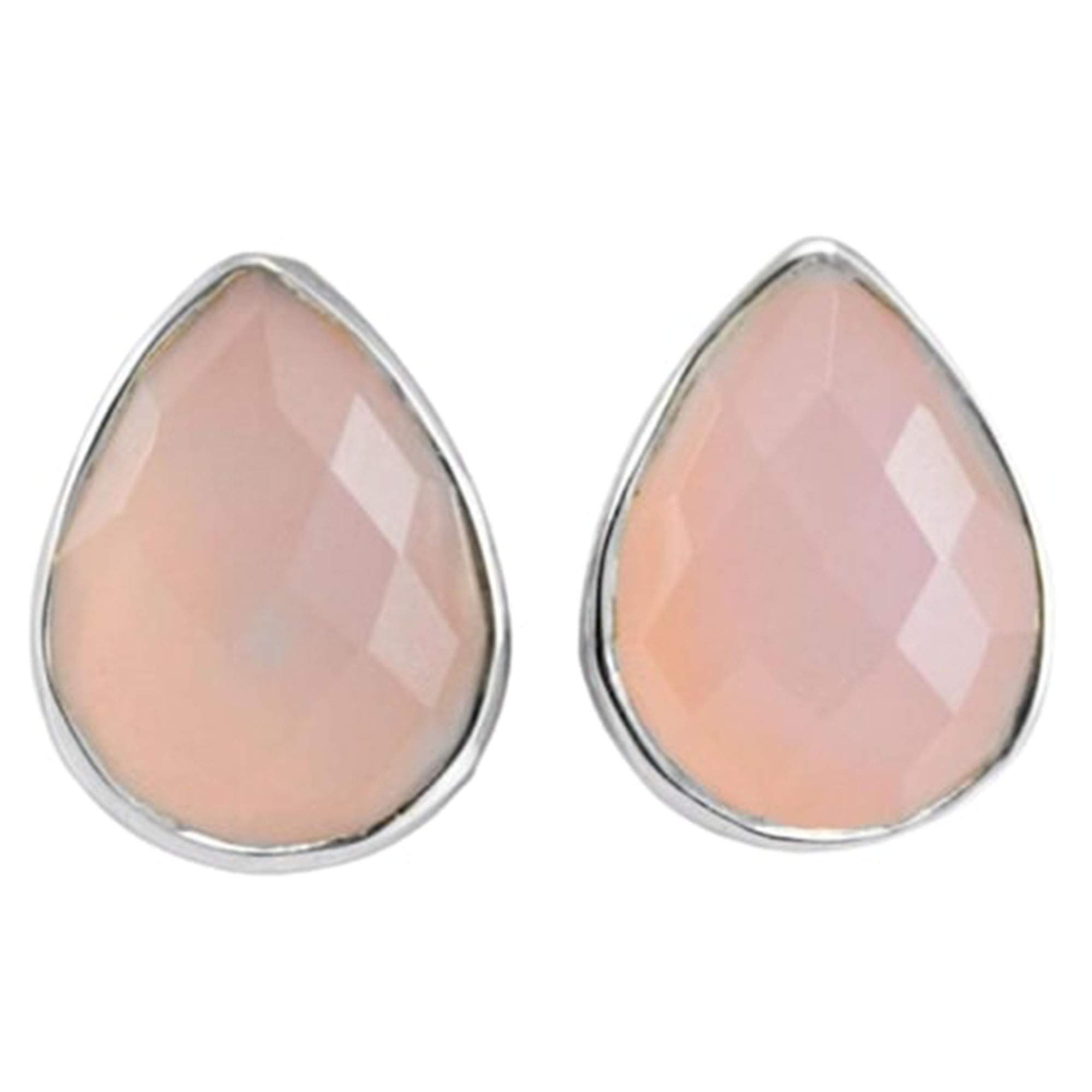 Handmade Rose Quartz Stud Earrings for Women - 925 Sterling Silver Teardrop Checker Gemstone Jewelry | Spiritual Healing, Meditation, Gift for Her, Birthday, Anniversary