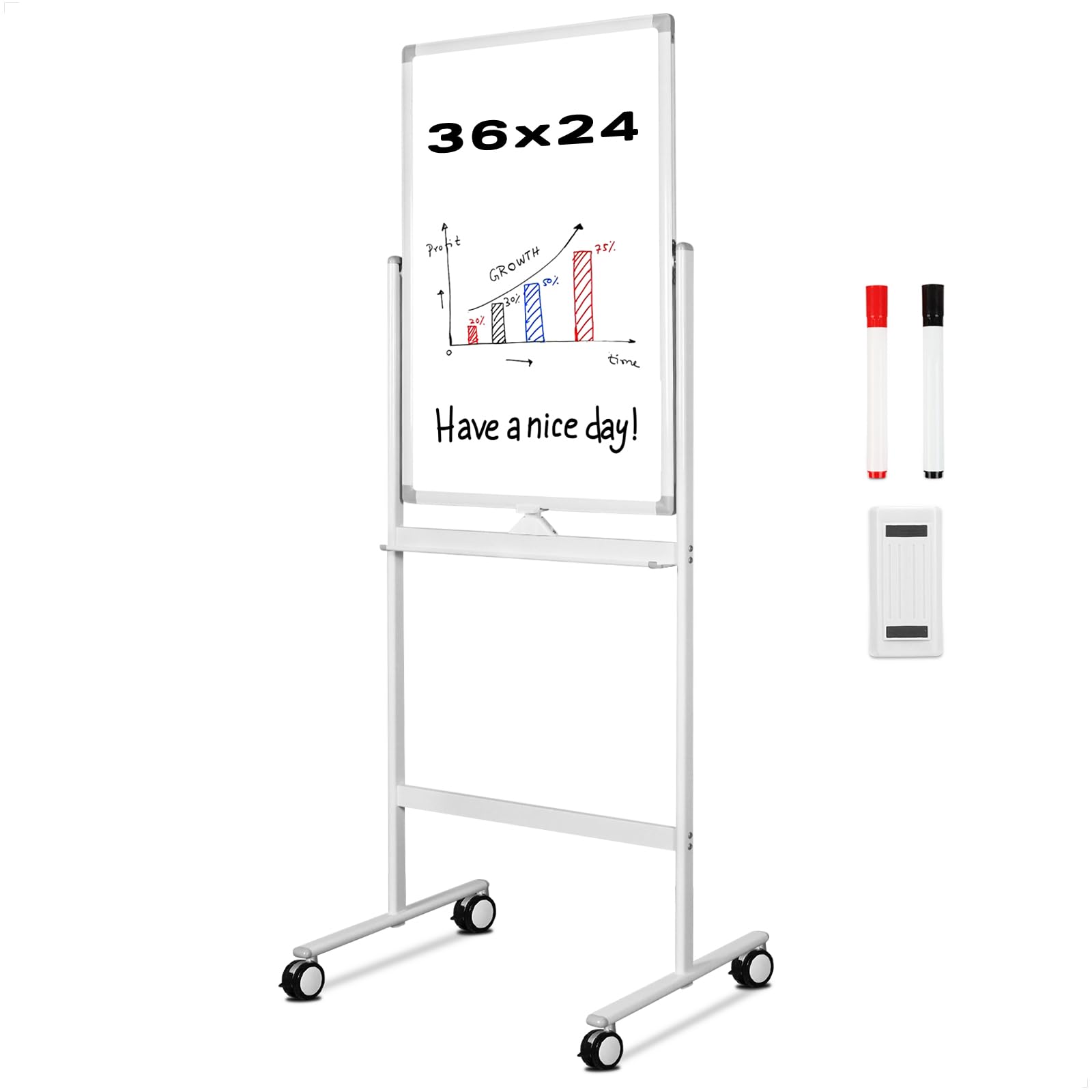 Double Sided Magnetic Dry Erase Whiteboard Easel on Wheels - 24