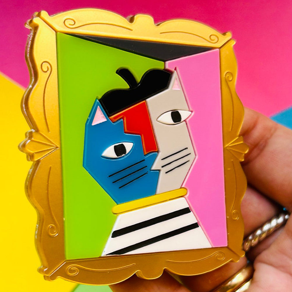 Modern Cubism Style Cat Acrylic Brooch - Handmade Artisan Cat Pin for Women | Makokot Design | Perfect Gift for Cat Lovers, Art Collectors & Fashion Accessories