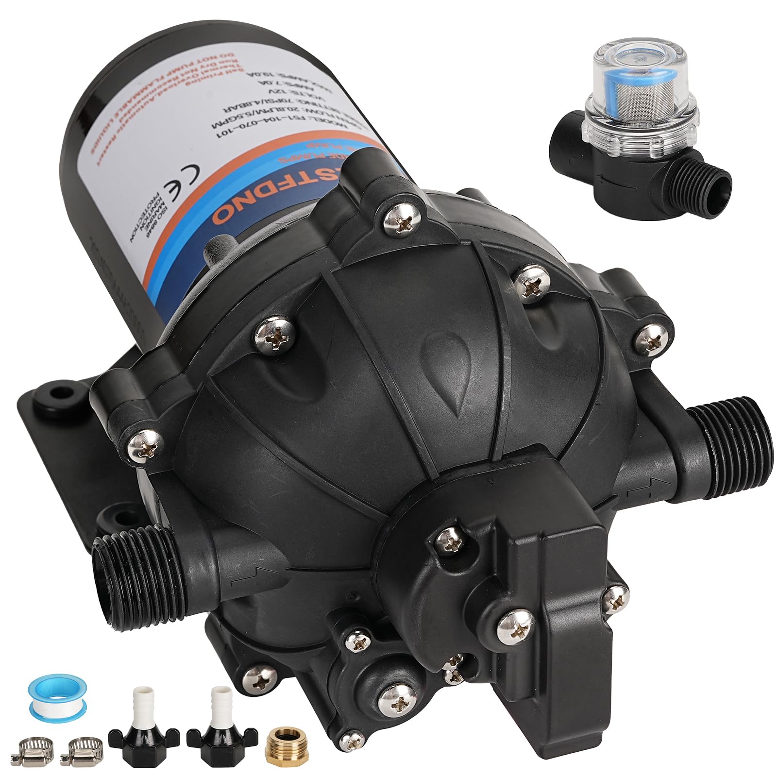 12V DC RV Fresh Water Pump - 6.5GPM 70PSI Heavy Duty Diaphragm Pump with Self-Priming & Pressure Switch for RV, Marine, Camping | Perfect for Caravan Water Systems, Yacht Plumbing & Off-Grid Living