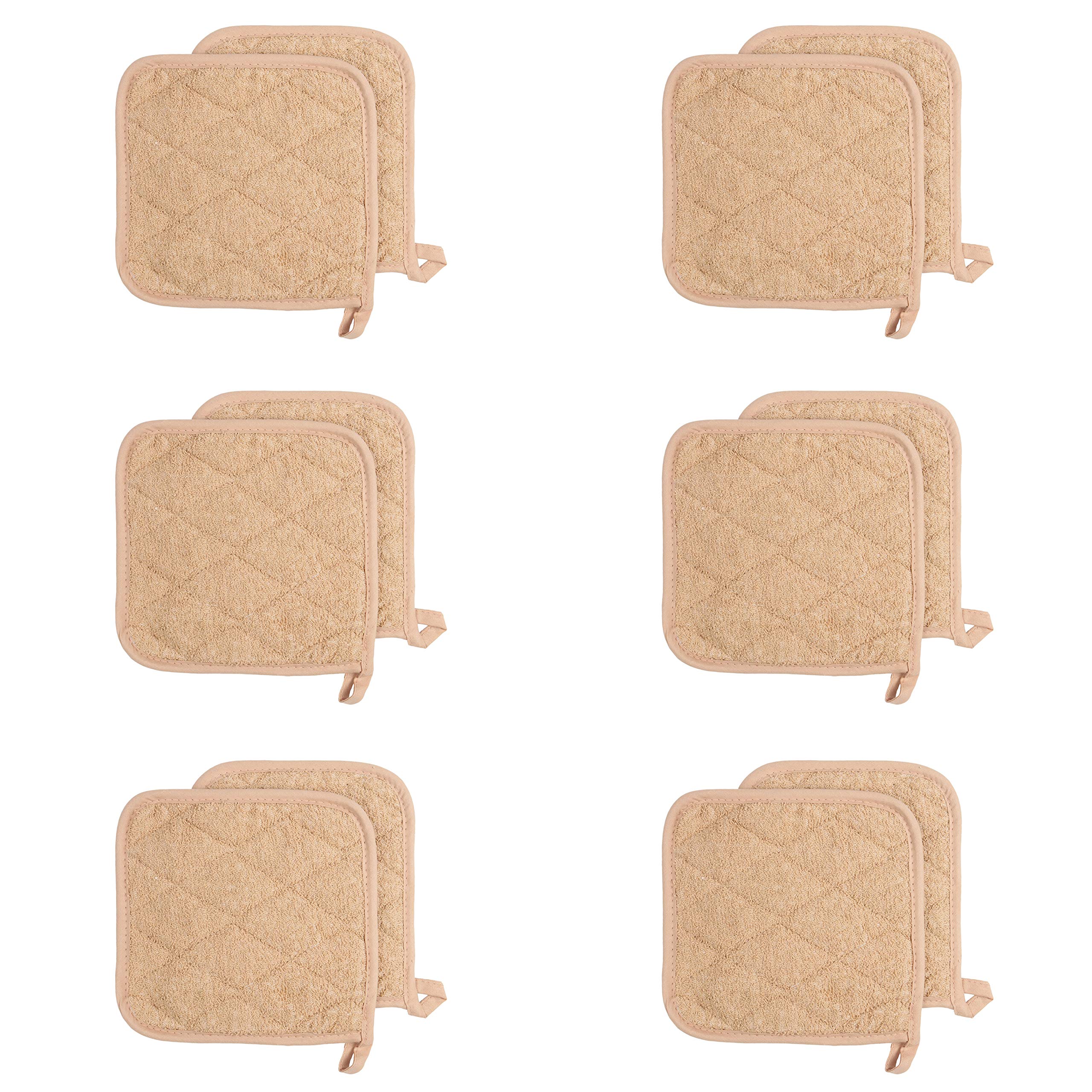 **Arkwright Heat Resistant Pot Holders Set of 12 - 7x7 Inch Square Hot Pads for Kitchen, Oven, Cooking & Baking - Professional Grade Washable Cotton Coasters in Tan - Perfect for Grilling, Serving & Home Decor**