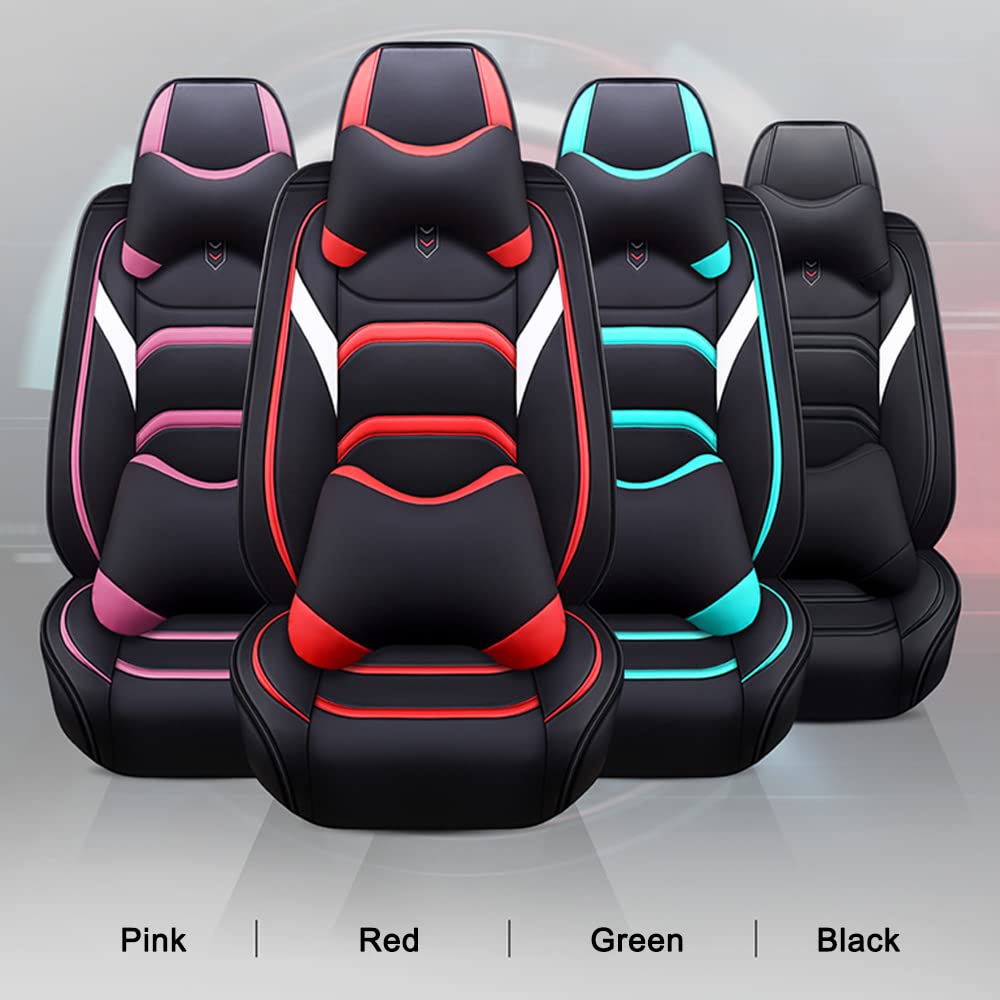 Premium All-Season Luxury Car Seat Covers for Volkswagen Jetta - Leather, Waterproof, Non-Slip & Airbag Compatible (Black/Red) | Perfect for Daily Commute, Road Trips & Car Protection