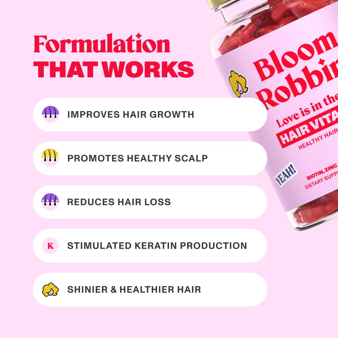 60 Count Hair Growth Gummies with 5000mcg Biotin - Vegan, Non-GMO Vitamins for Women to Promote Faster Hair Growth & Healthy Skin & Nails - Perfect for Daily Beauty Routine & Thinning Hair Care