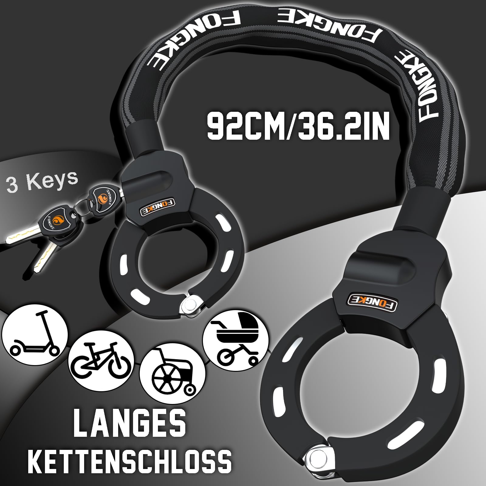 Heavy Duty Electric Scooter Lock with Key - Anti Theft Security Chain for E Scooters (Segway Ninebot, Xiaomi, NIU) | Perfect for Commuting, Campus & Urban Riding