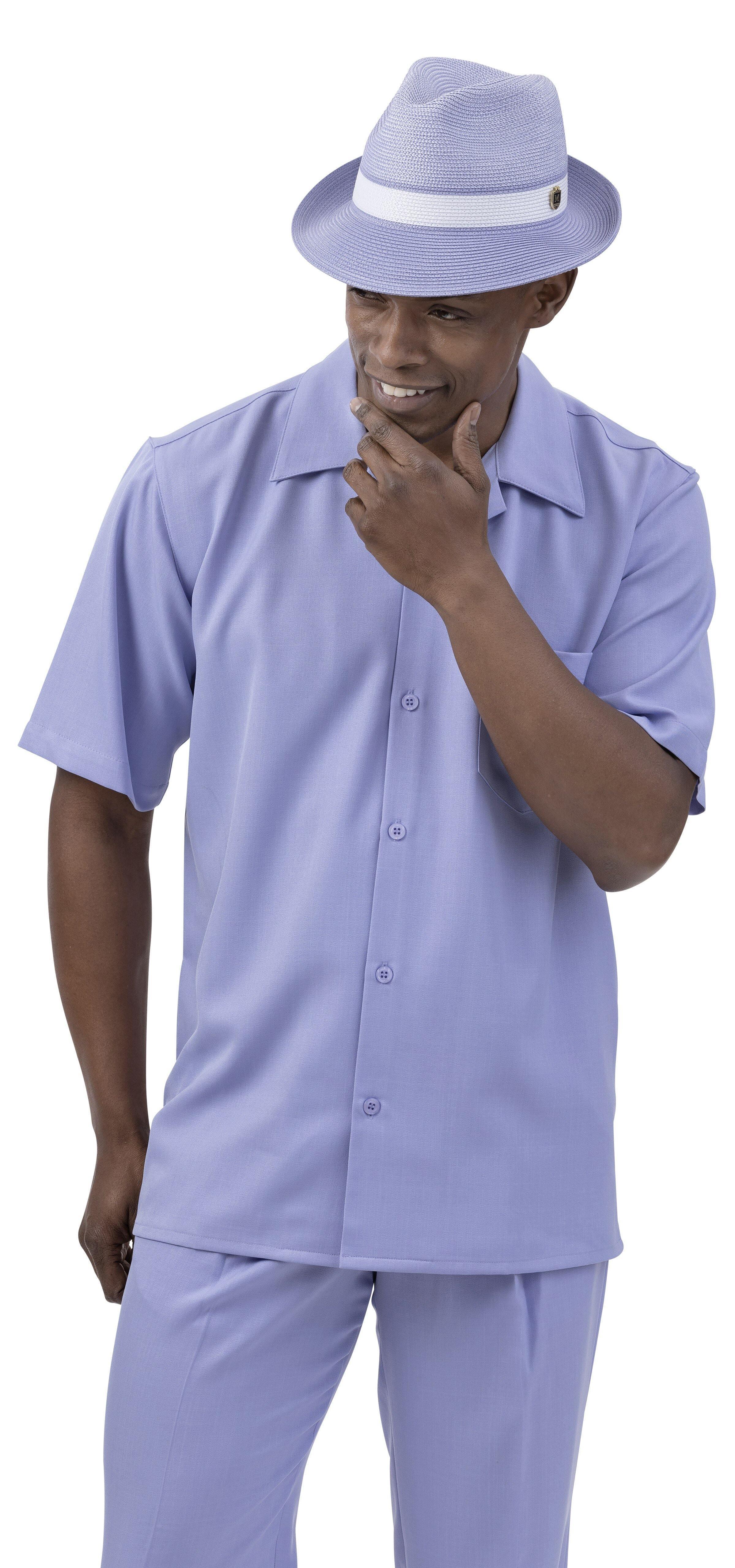 Montique Men's 2-Piece Short Sleeve Walking Suit - Solid Lavender Color | Lightweight Summer Outfit for Casual Wear, Travel & Outdoor Activities