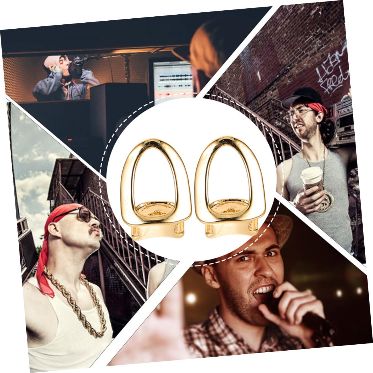 Totority 4pcs Copper Metal Teeth Grills Set - Lightweight Shiny Rapper Grillz for Hip Hop Parties, Concerts & Special Events - Perfect for Rappers, Performers & Fashion Accessories
