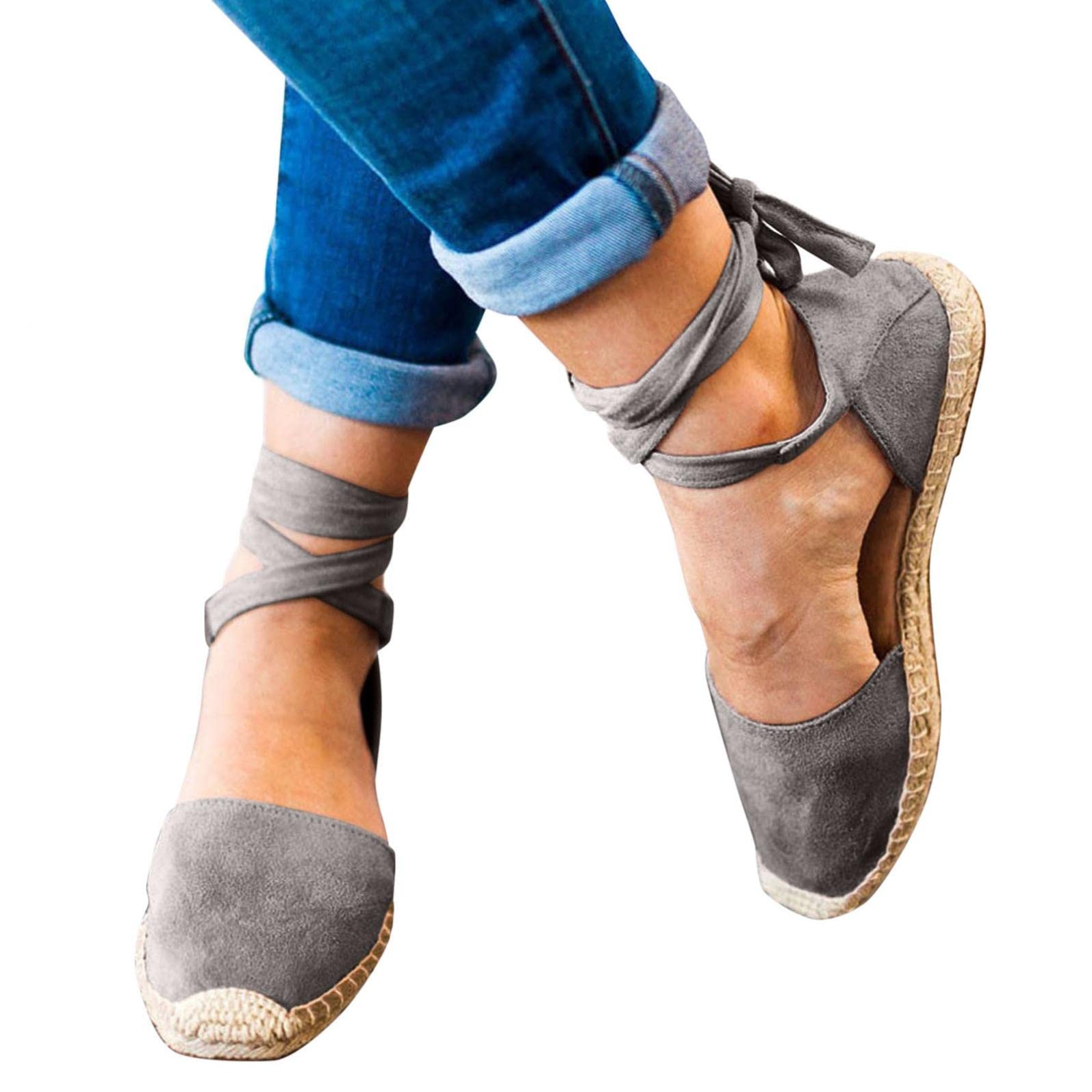 Women's Retro Boho Lace-Up Espadrille Flat Sandals - Cute Closed-Toe Summer Casual Shoes for Beach, Travel & Everyday Wear