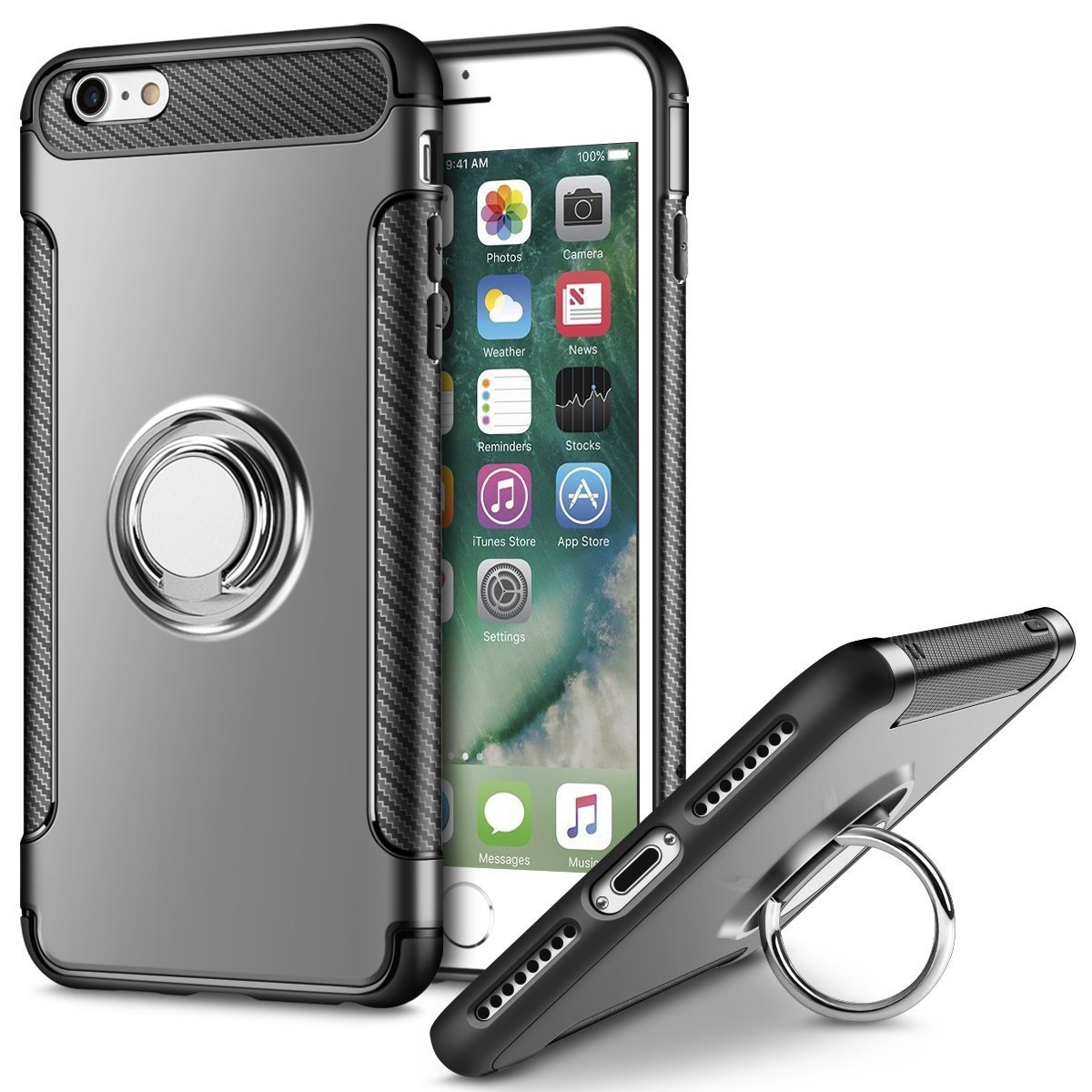 UEEBAI Ultra Slim 360° Rotatable Ring Kickstand Case for iPhone SE 2022 5G/iPhone 7/iPhone 8/iPhone SE 2020 - Shockproof Silicone TPU + PC Protective Cover with Car Mount Holder (Grey) | Perfect for Driving, Watching Videos & Hands-Free Use
