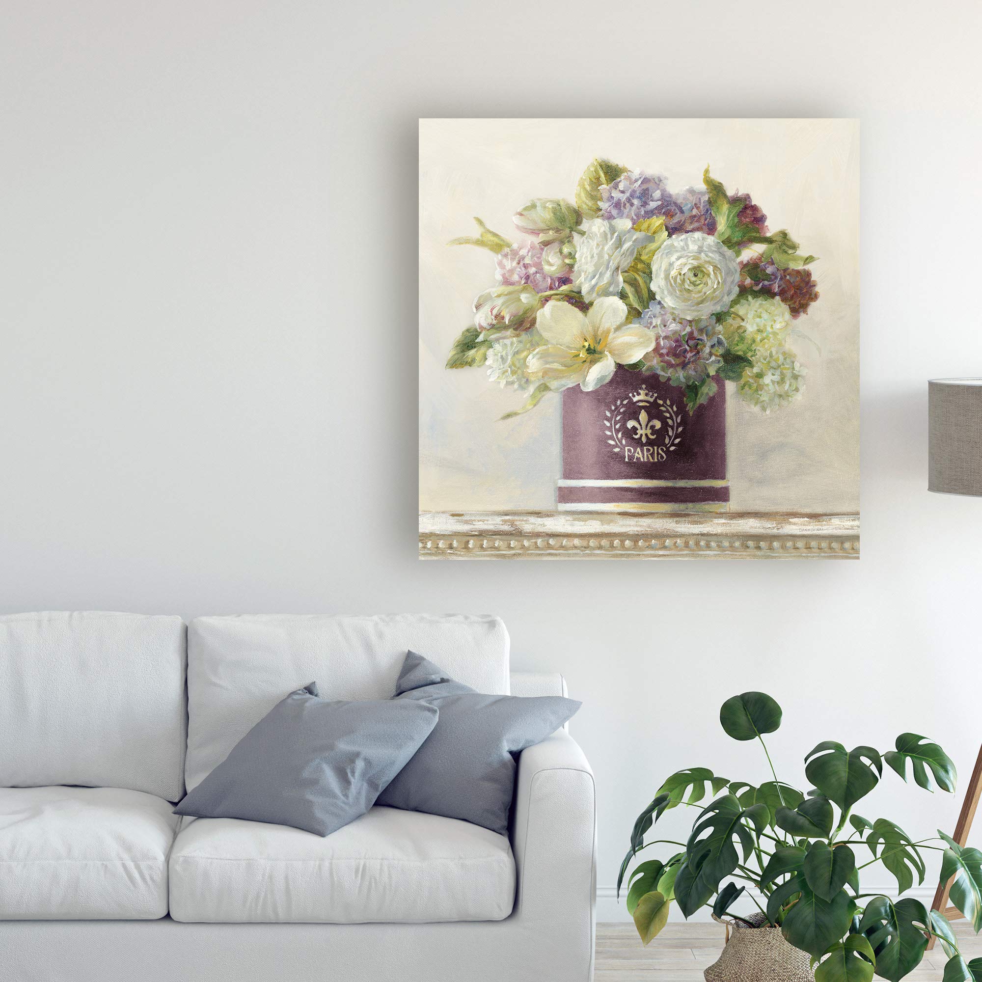 Danhui Nai Tulips in Aubergine Hatbox Fine Art Print - 14x14 Inch Floral Wall Decor for Living Room, Bedroom & Office