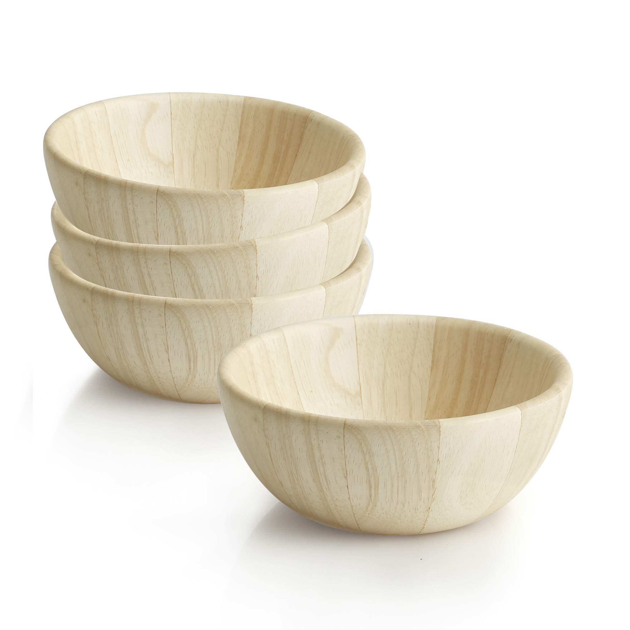 Wooden Serving Bowls Set of 4 - Whitewash Finish 6.5