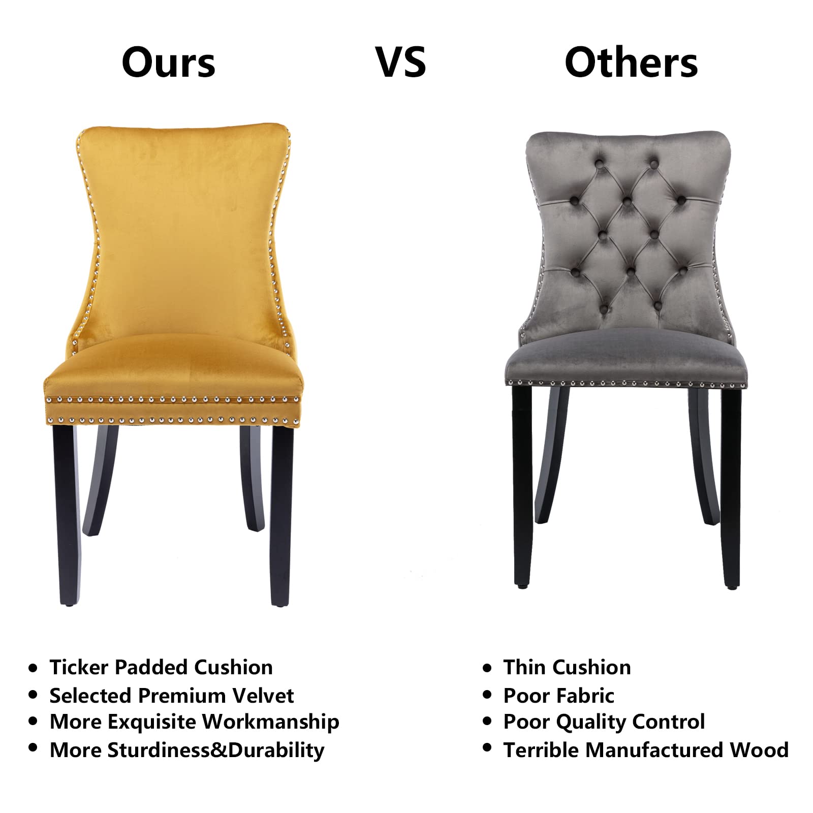 Luxury Velvet Upholstered Dining Chairs Set of 2 - Wingback Accent Chairs with Solid Wood Legs & Nailhead Trim - Elegant Button Tufted Back for Kitchen, Dining Room - Golden Yellow - Perfect for Modern Home Decor & Dinner Parties