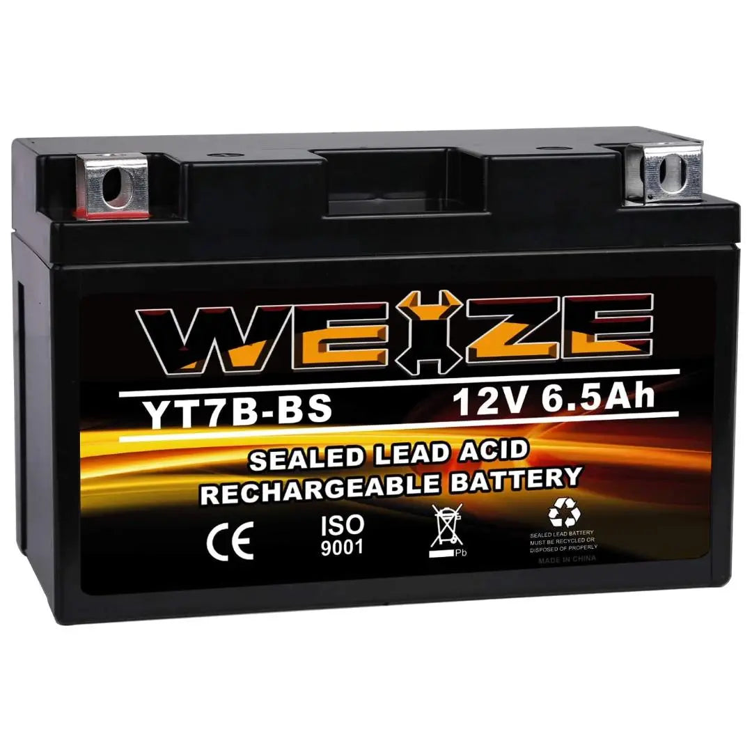 WEIZE YT7B-BS 12V 6.5Ah AGM Sealed Motorcycle Battery - Maintenance Free, High Performance Replacement for Yamaha ATV, Dirt Bike & Powersports - Perfect for Off-Road Adventures & Long Rides